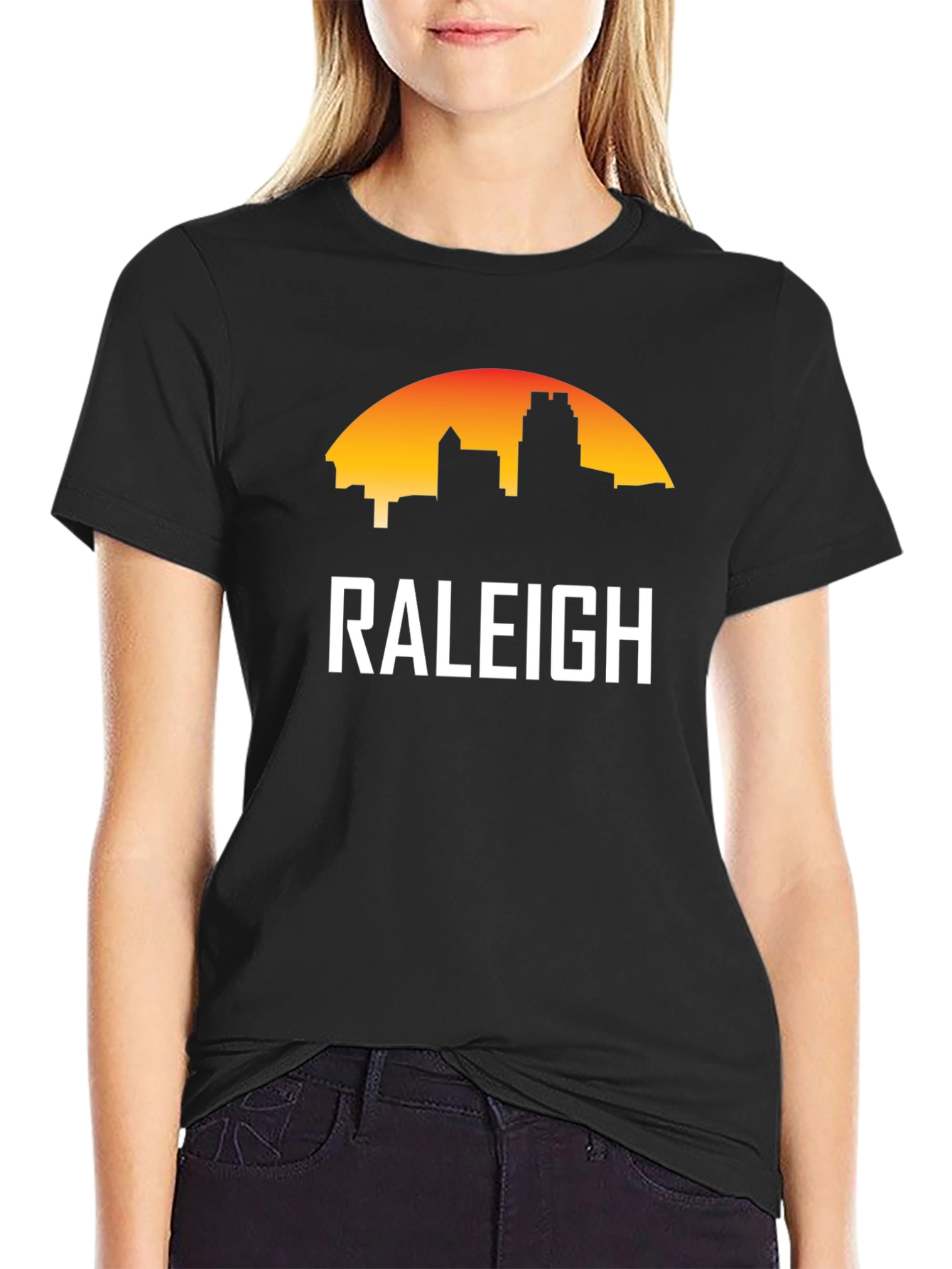 Raleigh Skyline Graphic Tee - Black Cotton T-Shirt