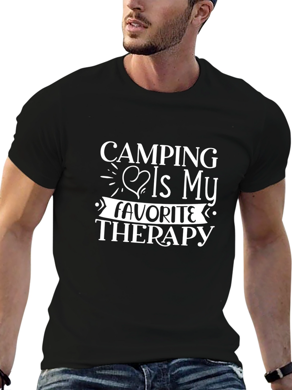 Camping Is My Therapy Black T-Shirt