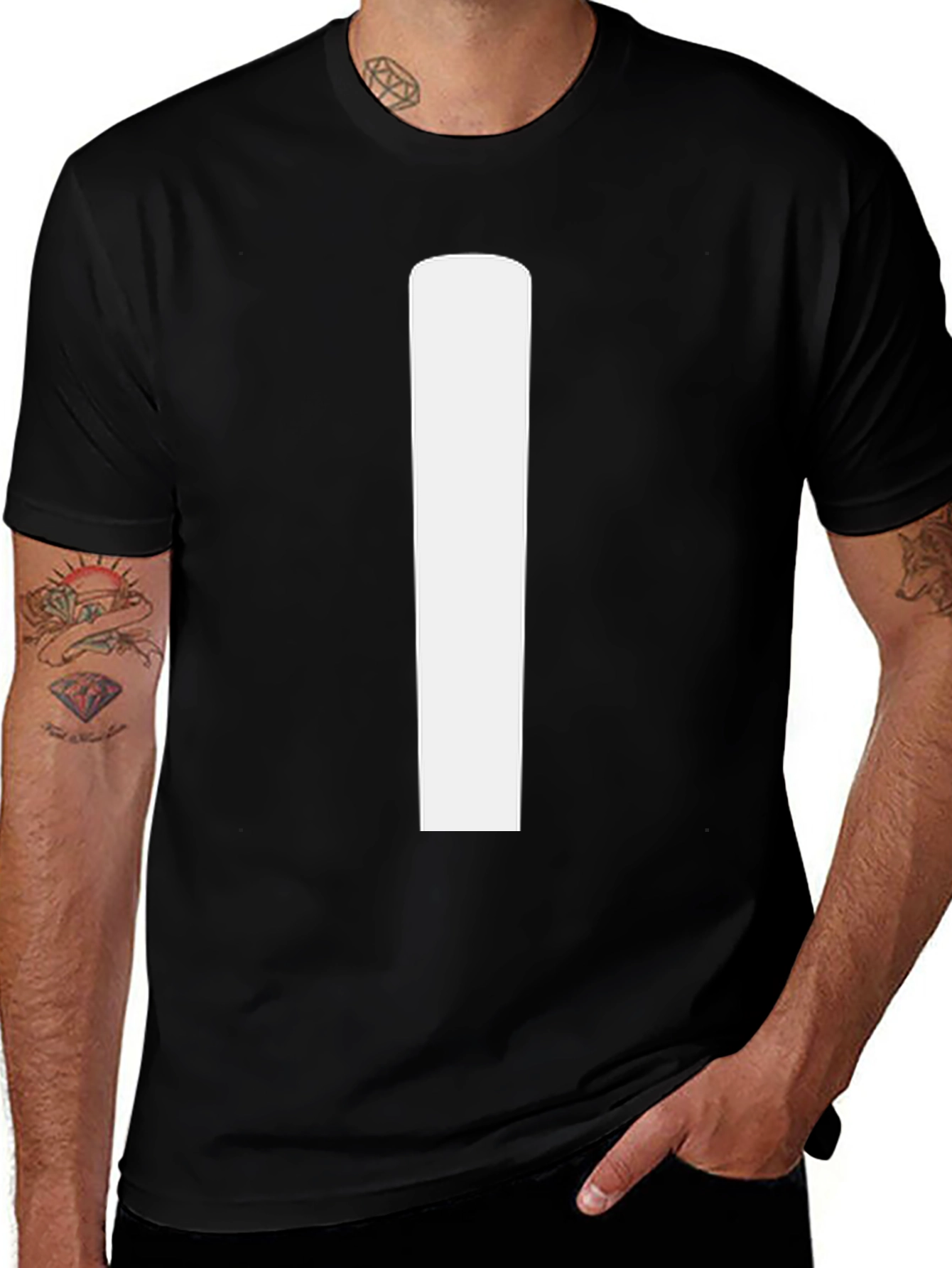 Minimalist Black T-Shirt with Bold White Stripe
