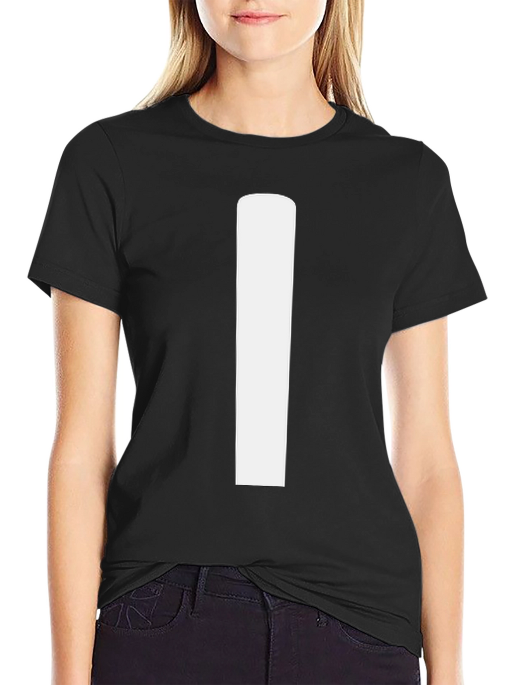 Minimalist Black T-Shirt with Bold White Stripe
