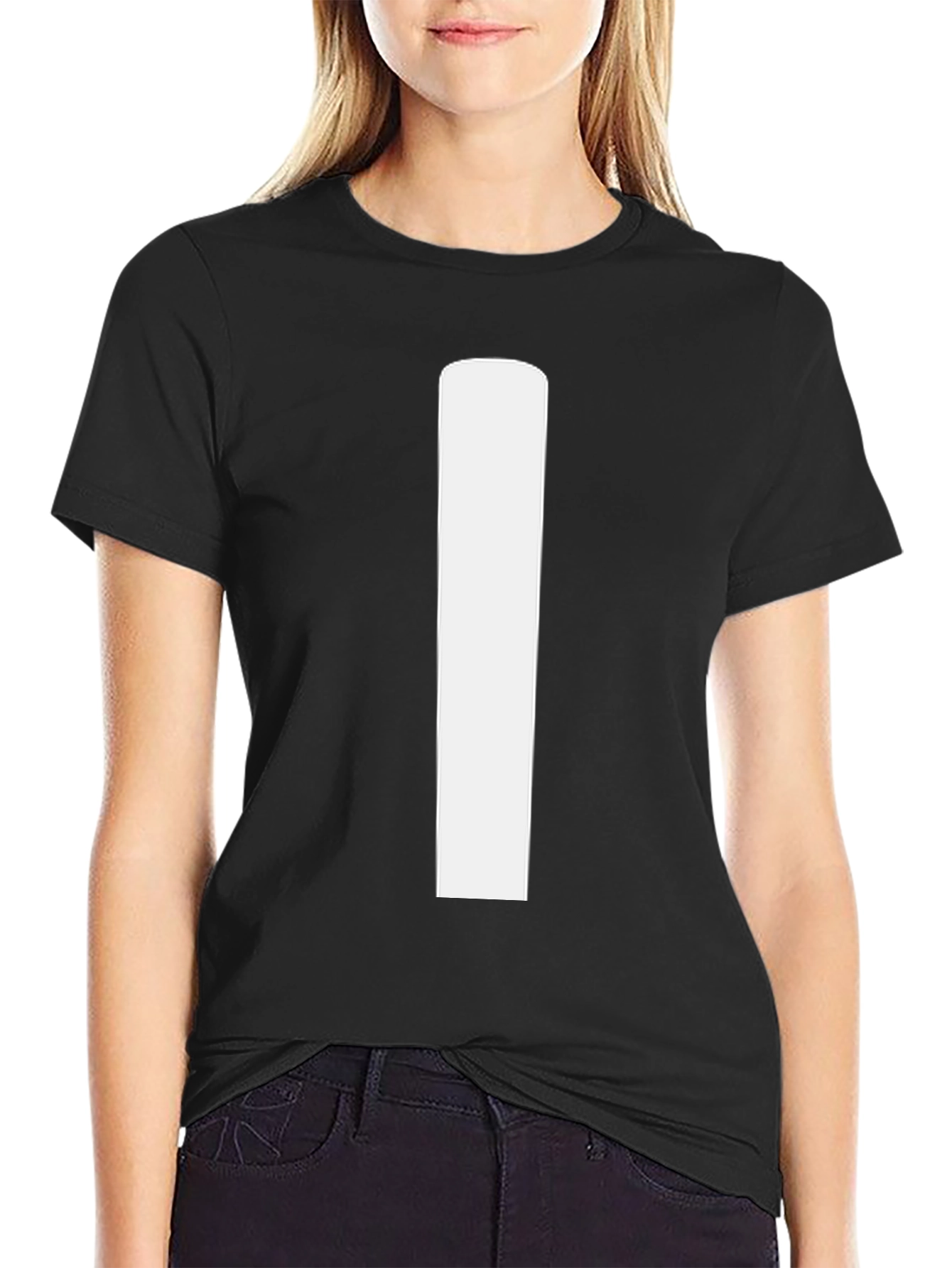Minimalist Black T-Shirt with Bold White Stripe