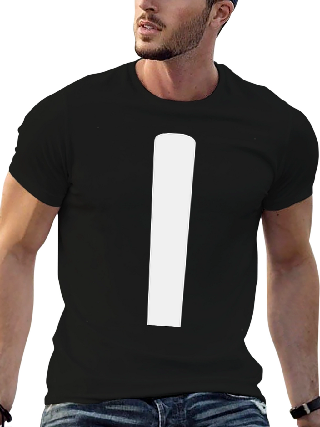Minimalist Black T-Shirt with Bold White Stripe