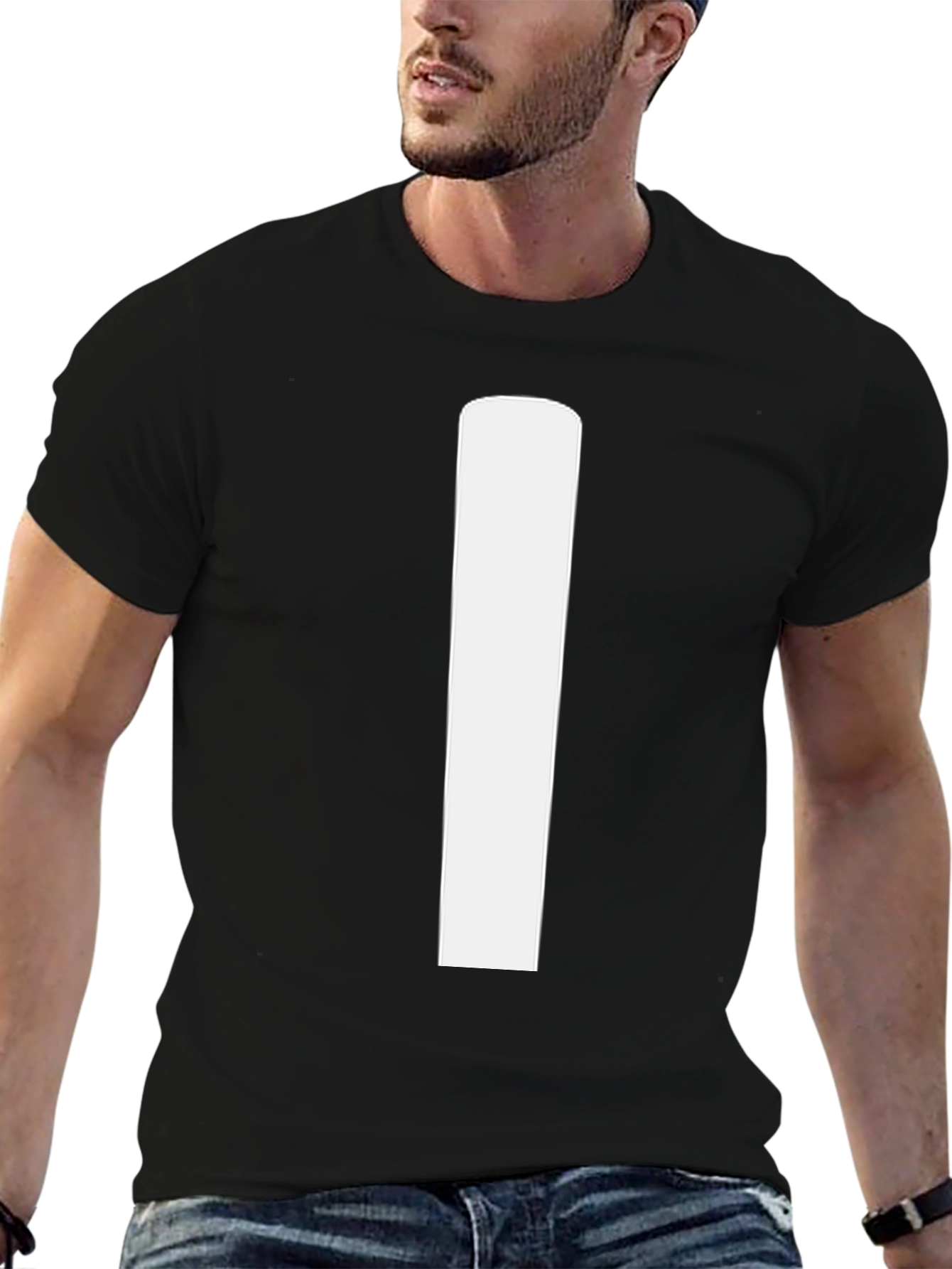 Minimalist Black T-Shirt with Bold White Stripe