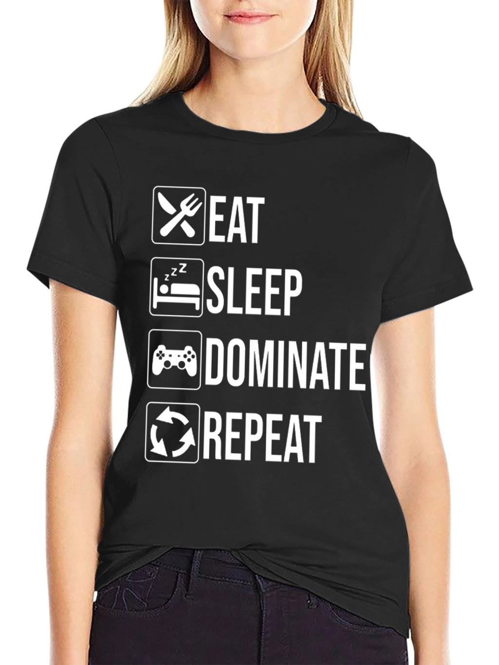 Eat Sleep Dominate Repeat Gamer T-Shirt - Black