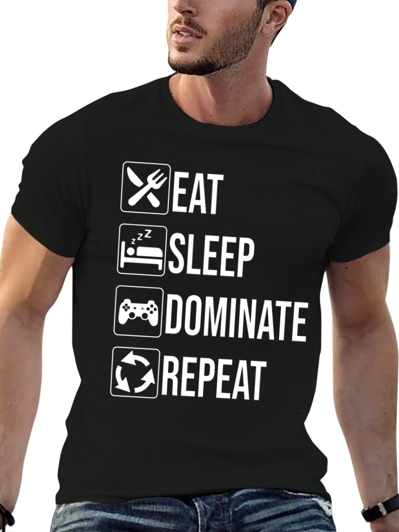 Eat Sleep Dominate Repeat Gamer T-Shirt - Black