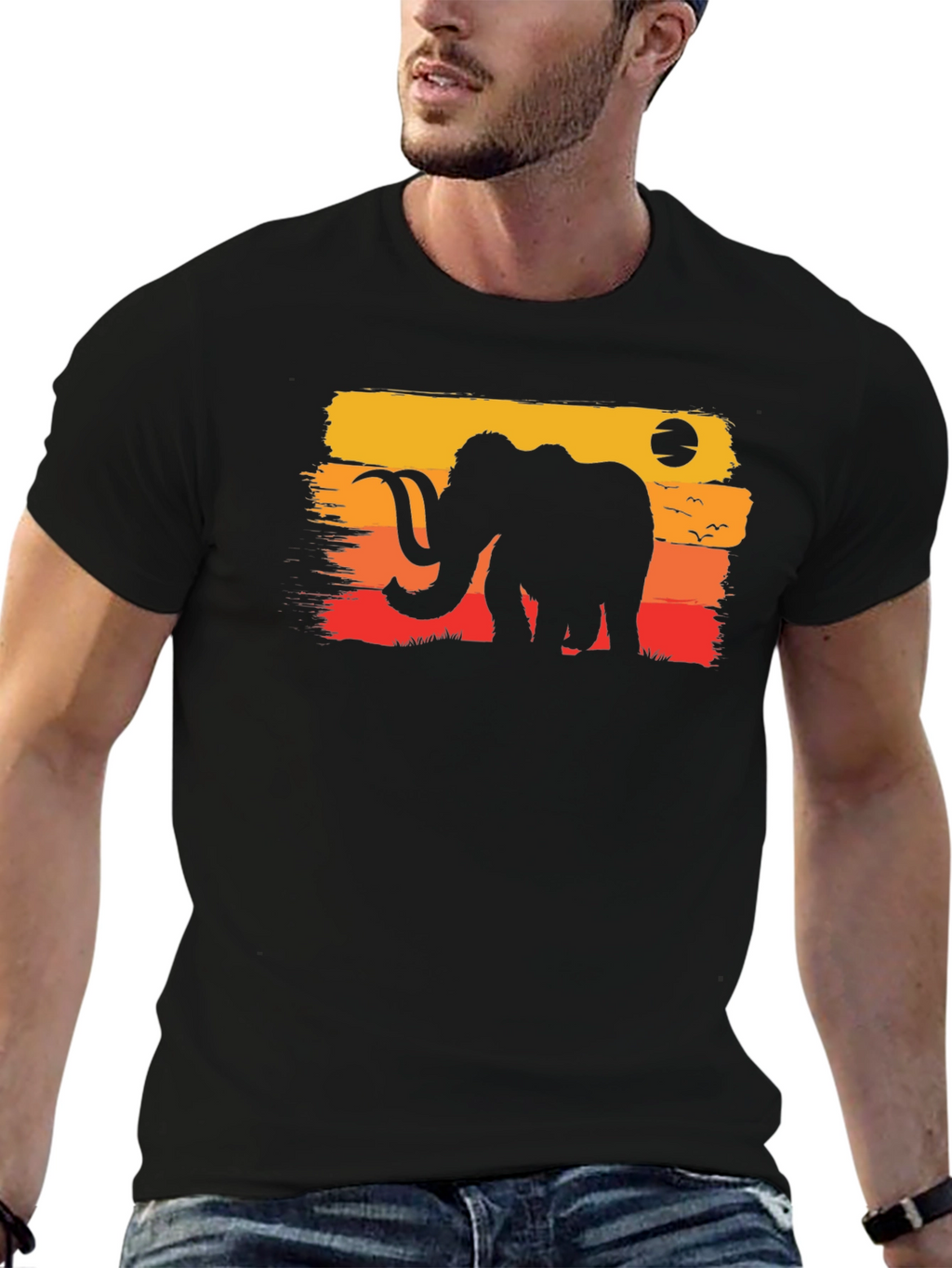 Retro Mammoth Graphic Tee - Black