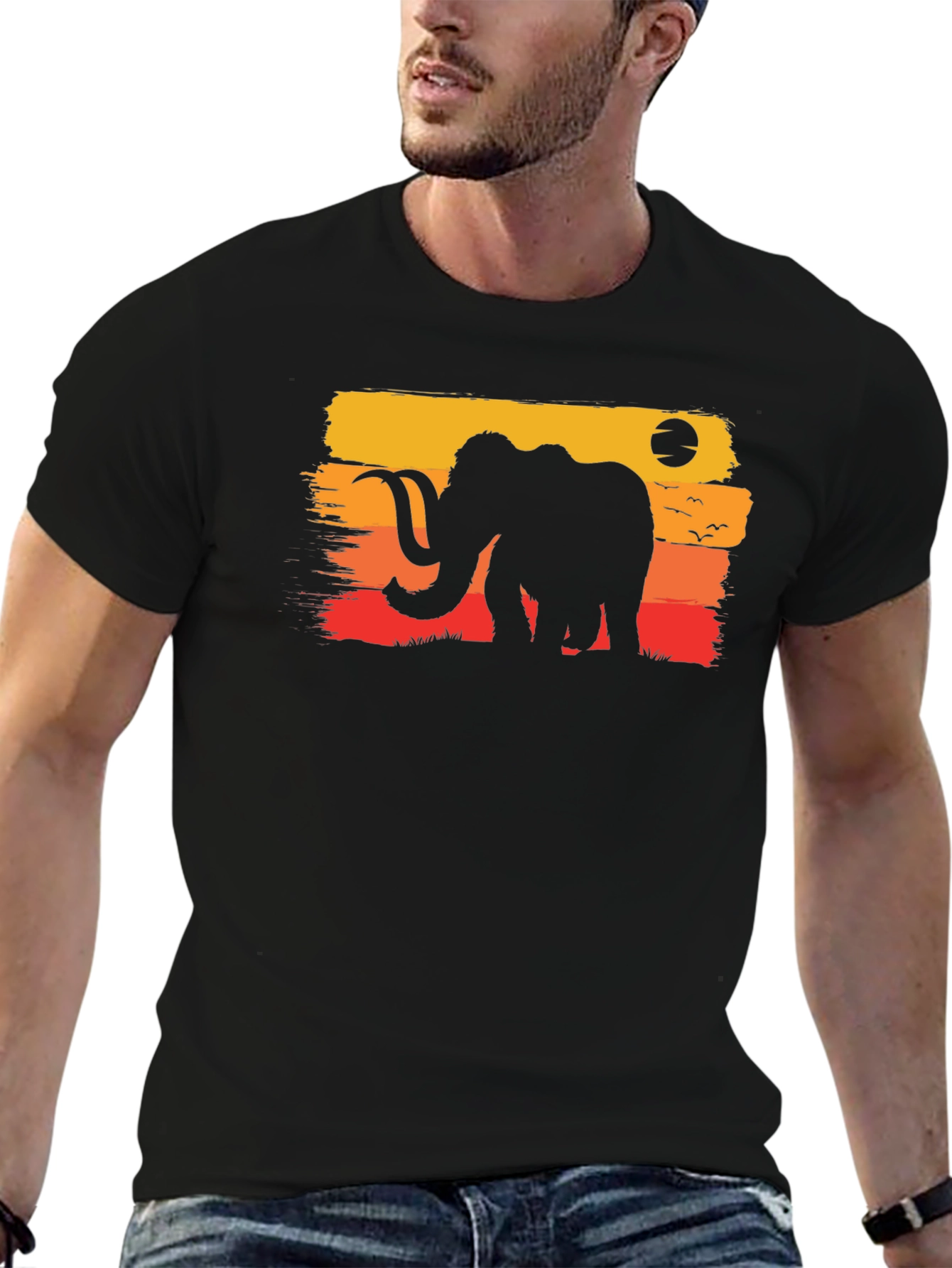 Retro Mammoth Graphic Tee - Black