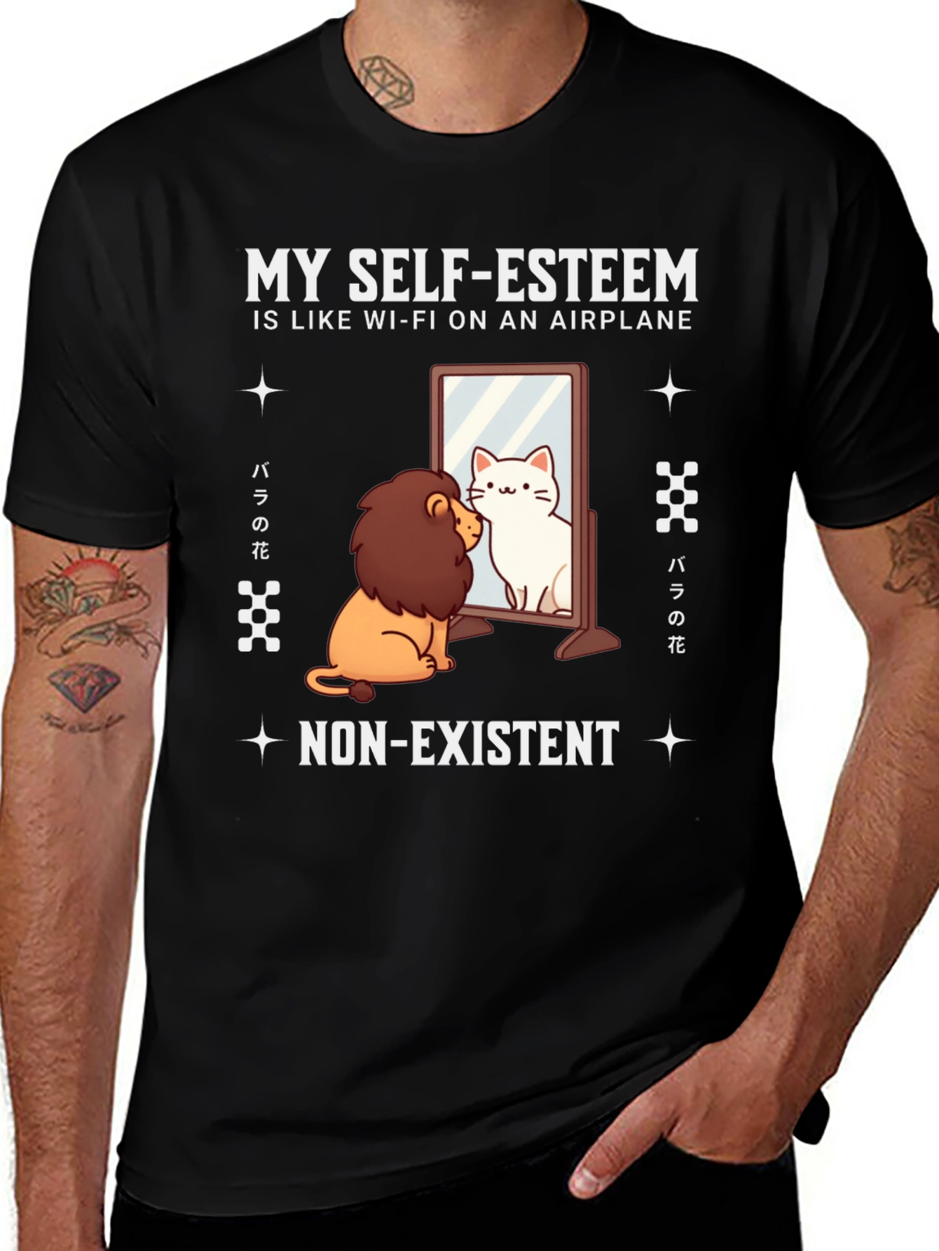 Self-Esteem Lion/Cat T-Shirt - Airplane Wi-Fi Funny Tee