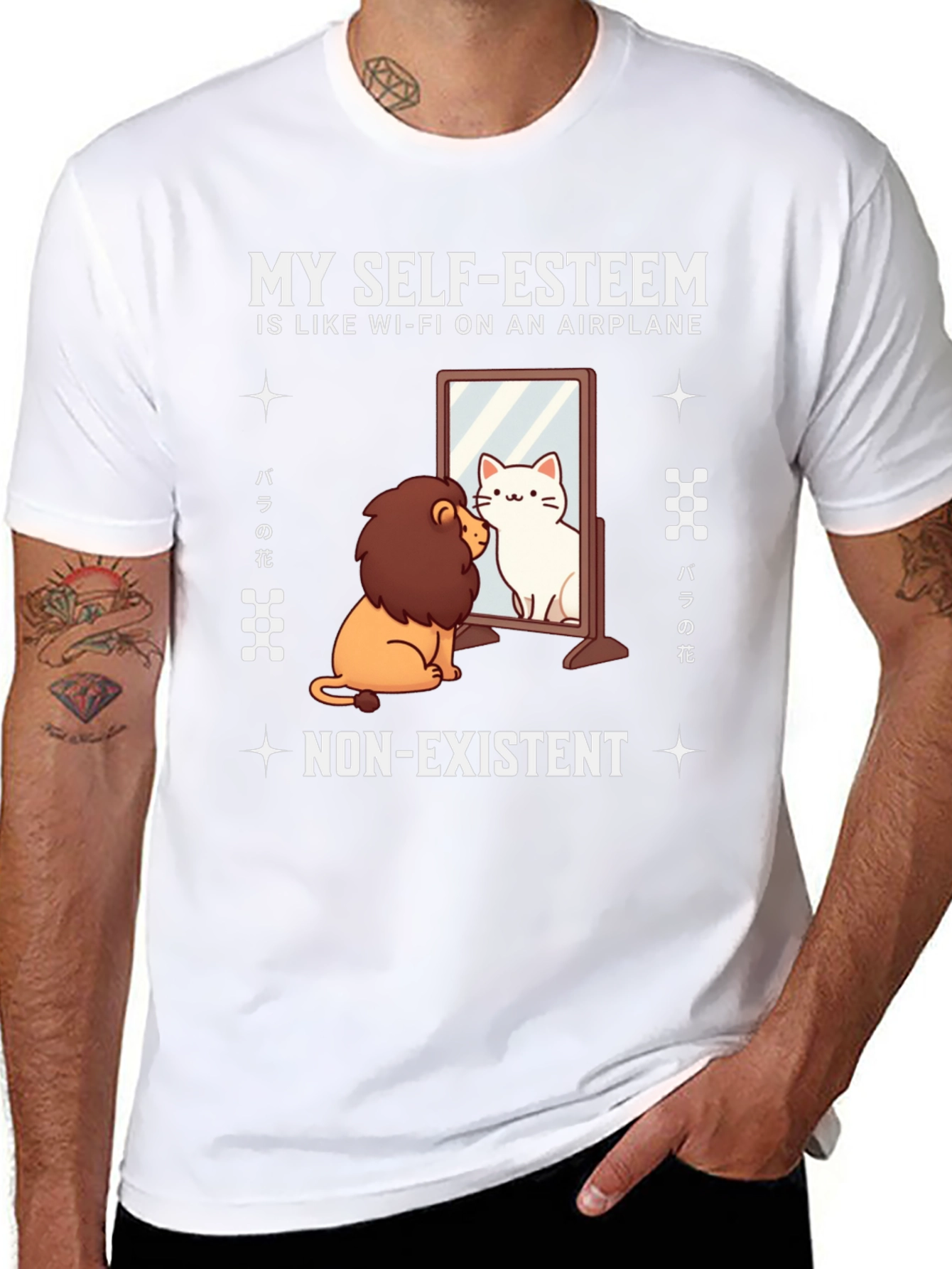 Self-Esteem Lion/Cat T-Shirt - Airplane Wi-Fi Funny Tee