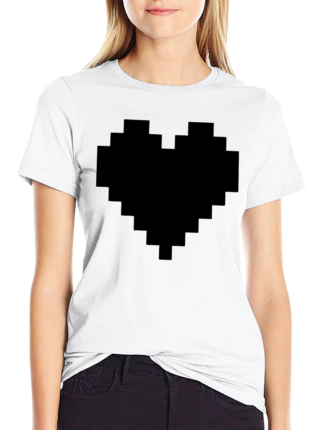 Pixel Heart Graphic Tee - Black Casual Shirt