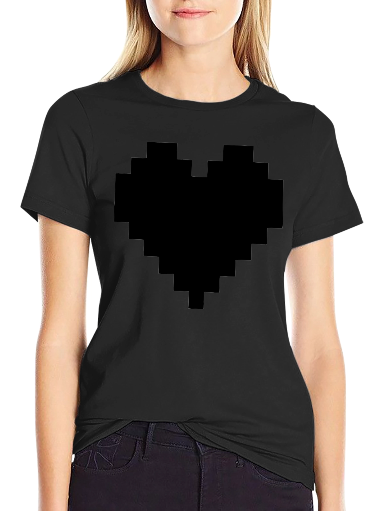 Pixel Heart Graphic Tee - Black Casual Shirt