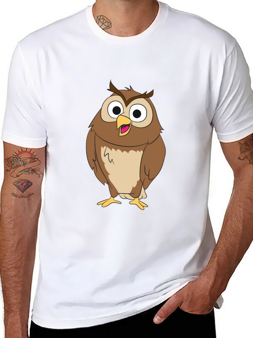 Funny Owl Graphic Print Black T-Shirt