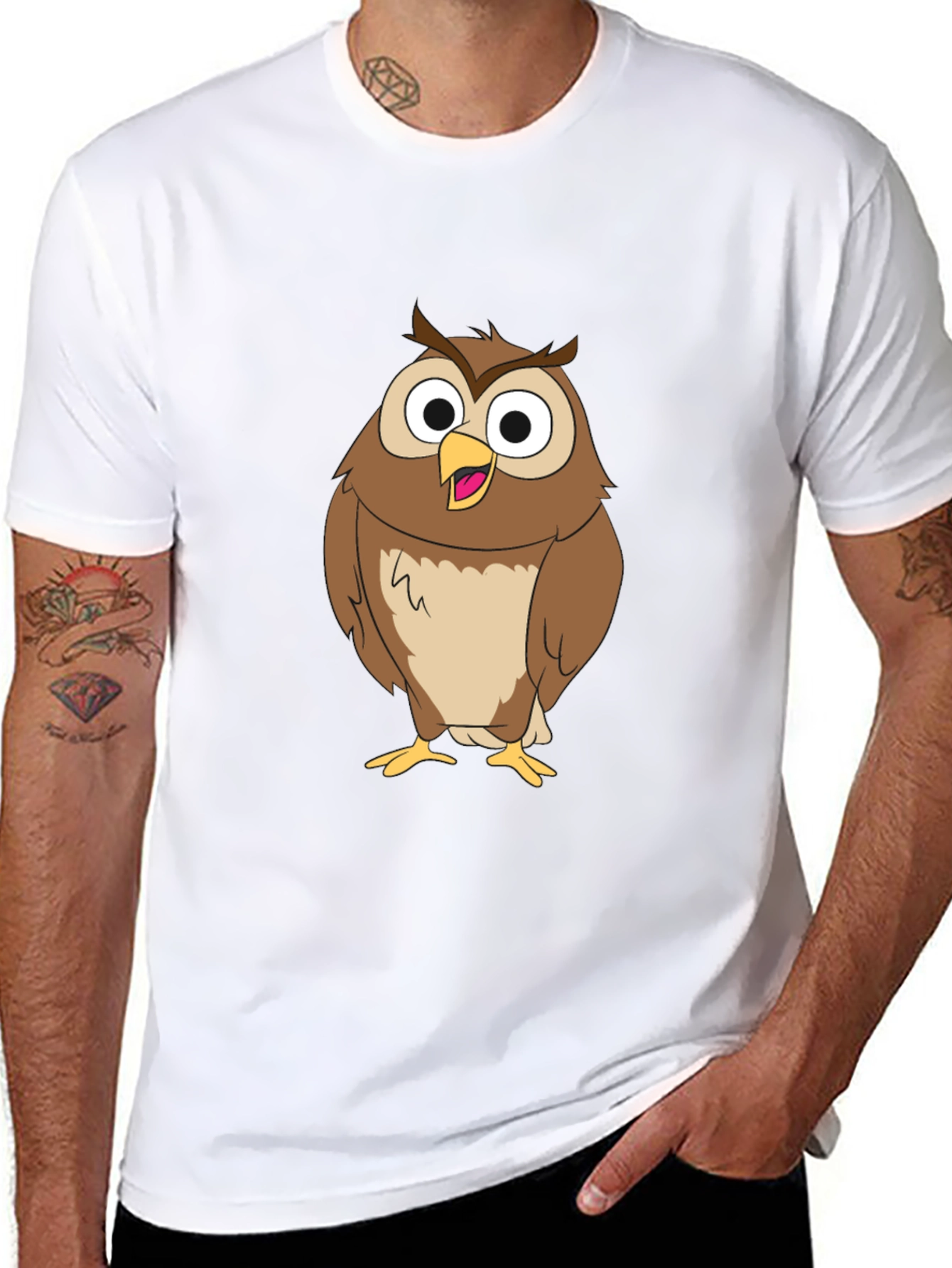 Funny Owl Graphic Print Black T-Shirt