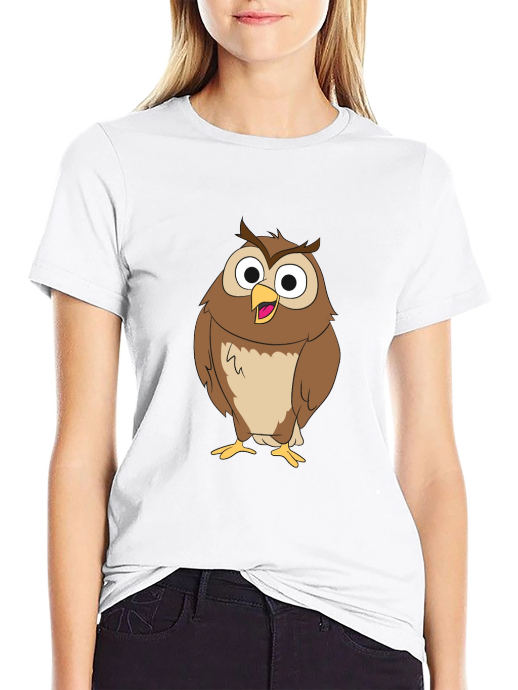 Funny Owl Graphic Print Black T-Shirt
