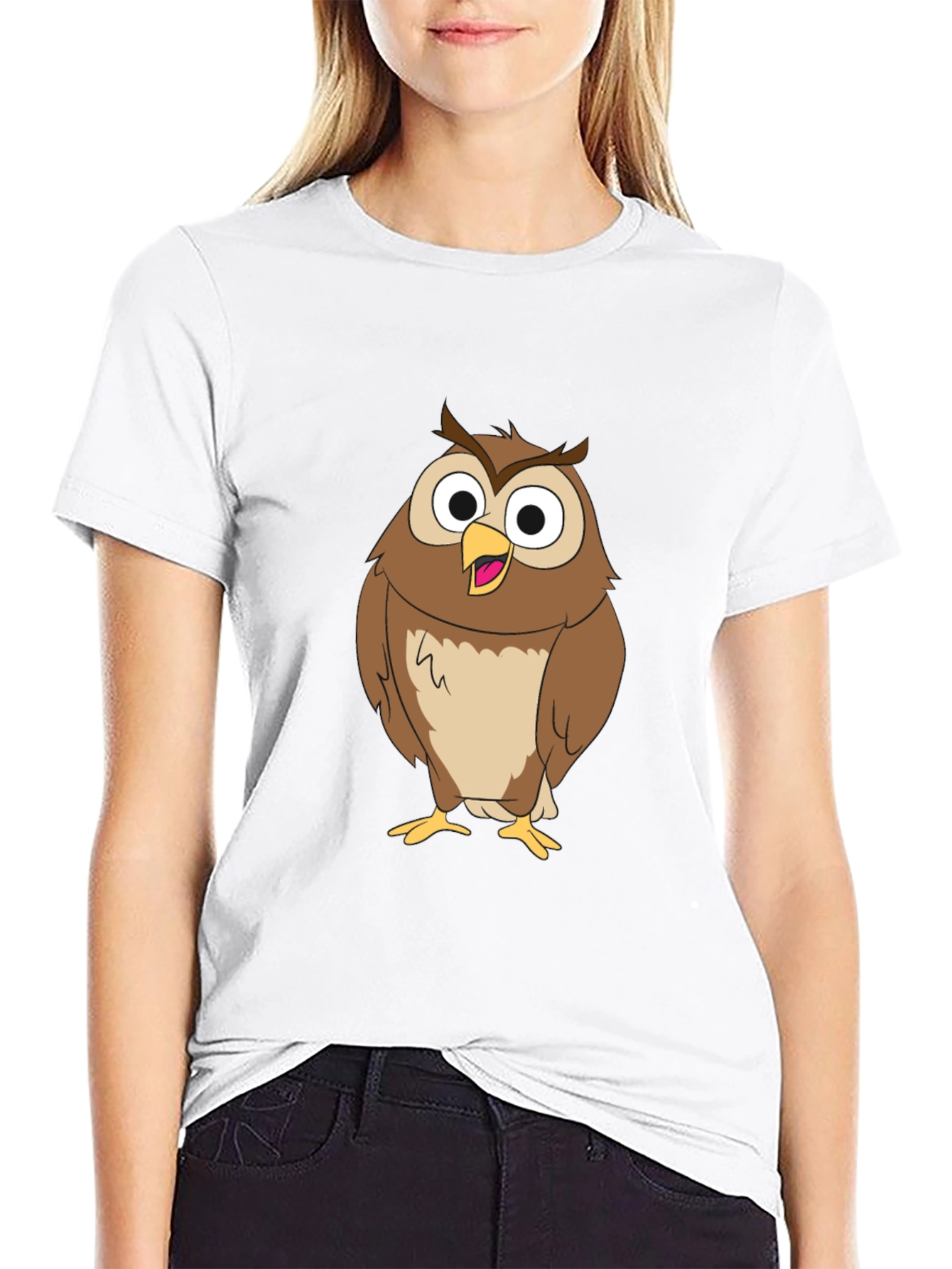 Funny Owl Graphic Print Black T-Shirt
