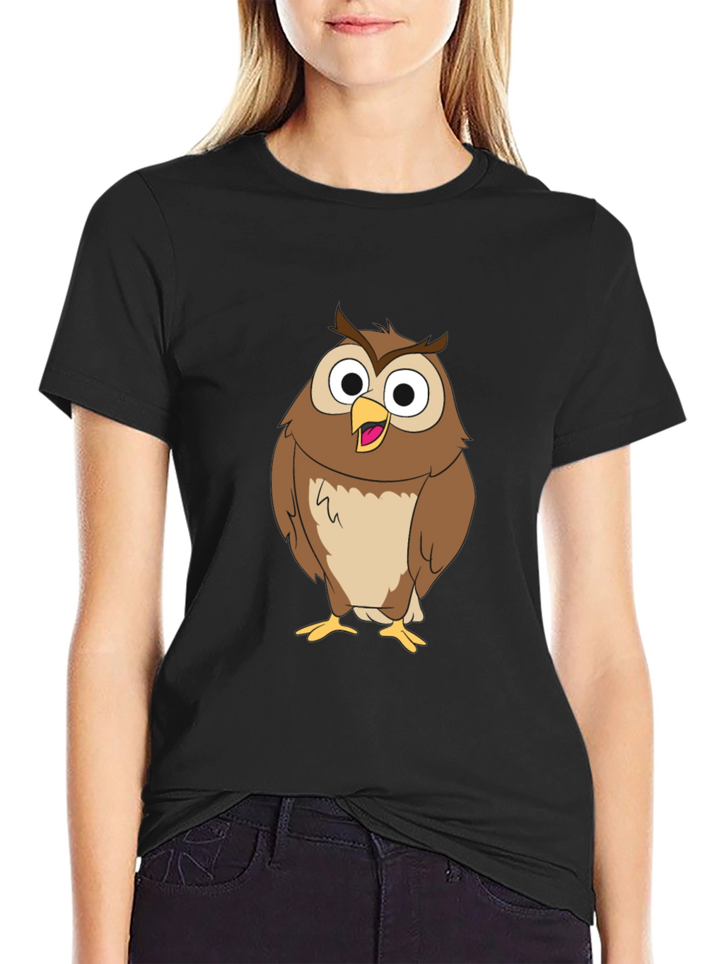 Funny Owl Graphic Print Black T-Shirt