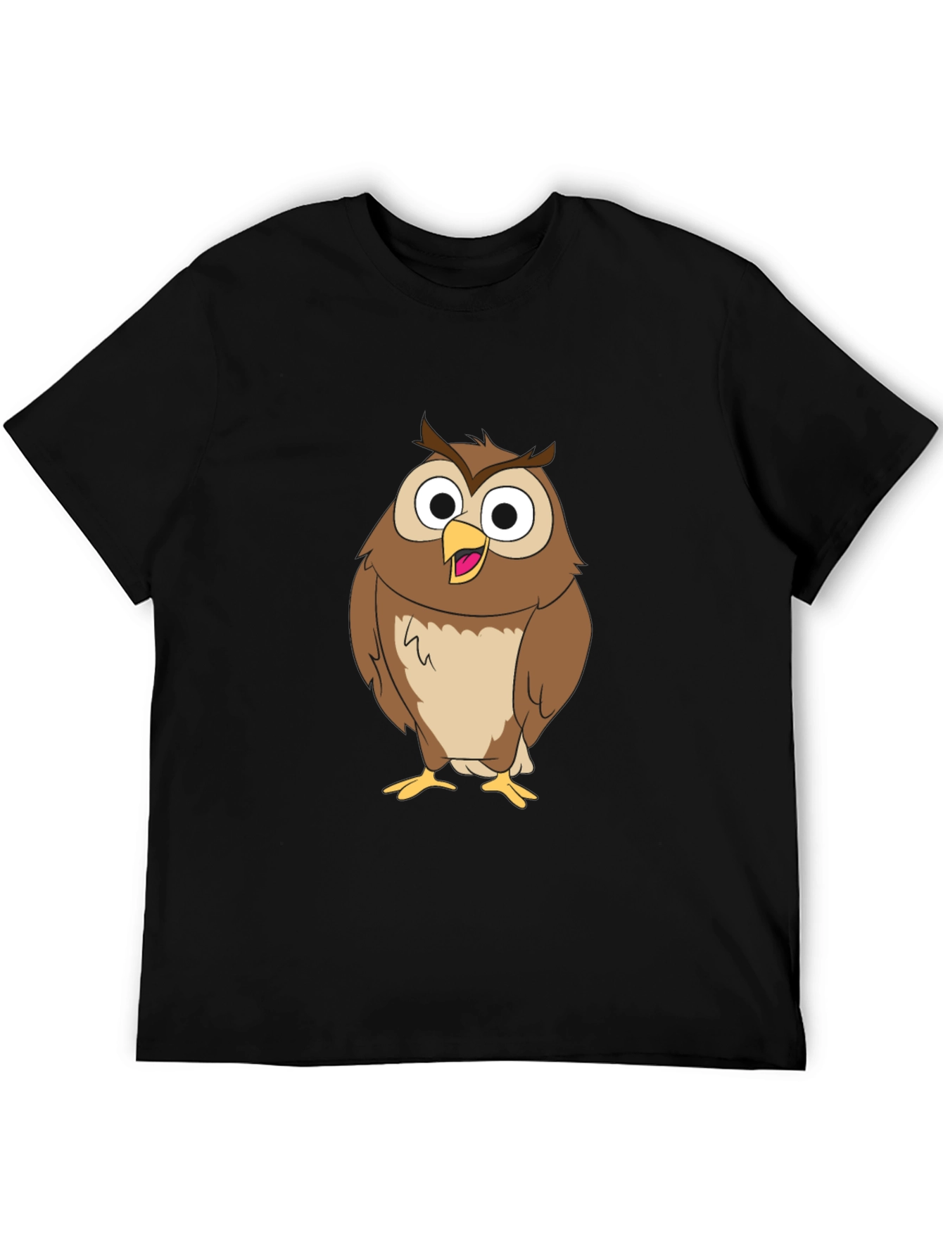 Funny Owl Graphic Print Black T-Shirt