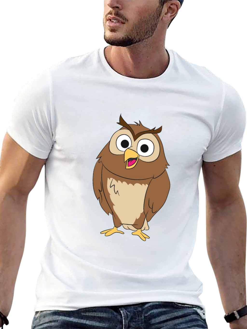 Funny Owl Graphic Print Black T-Shirt
