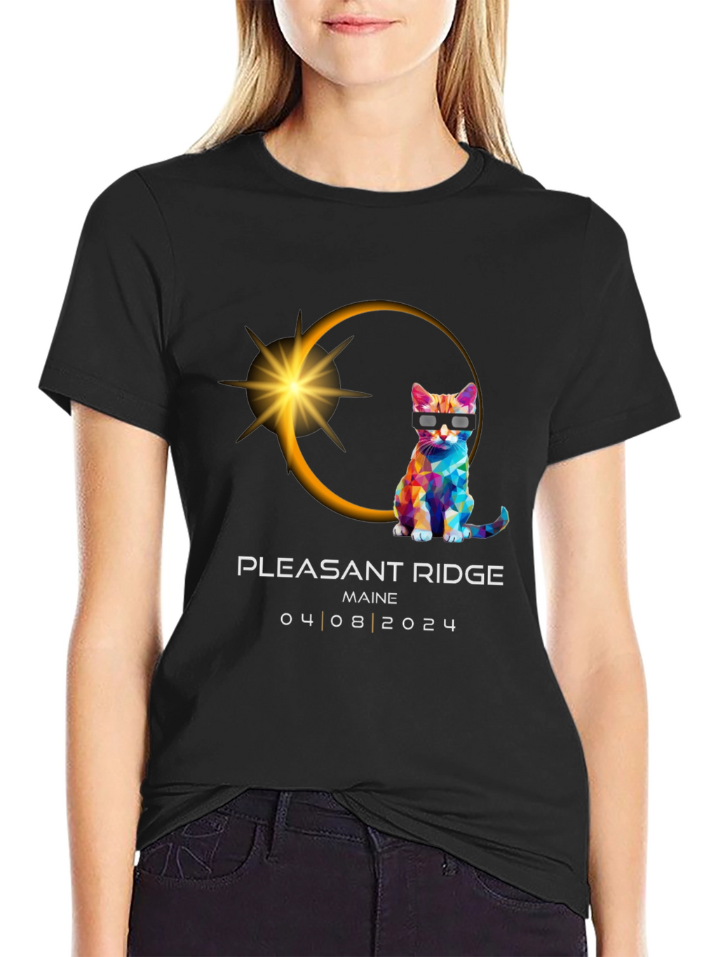 Pleasant Ridge Maine 2024 Eclipse Cat T-Shirt