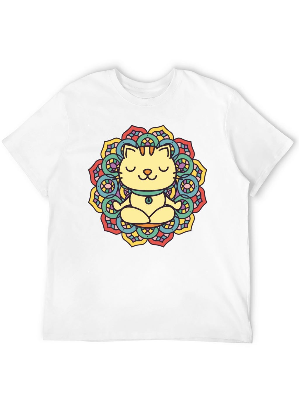 Zen Cat Mandala T-Shirt - Black Cotton Tee
