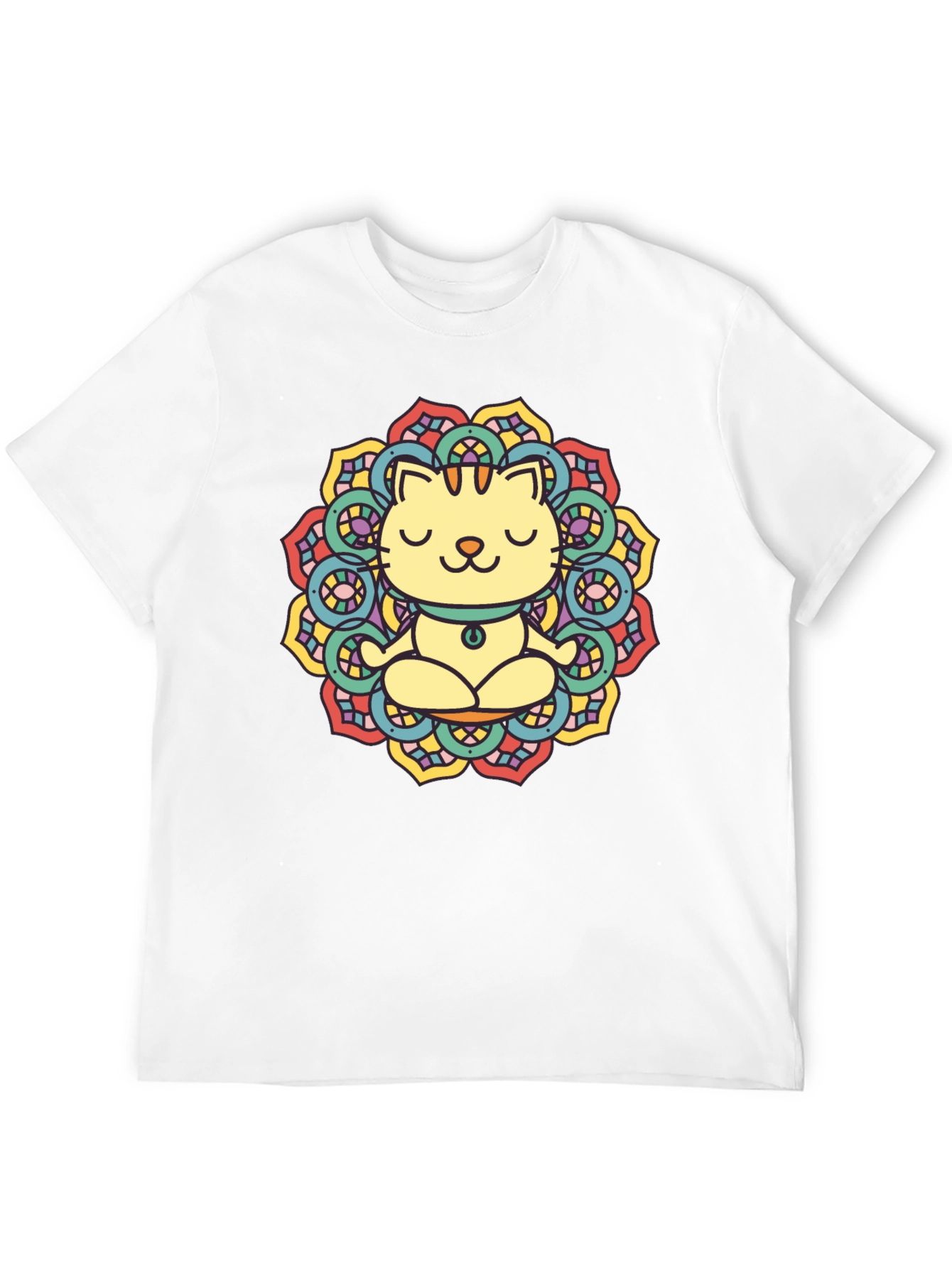 Zen Cat Mandala T-Shirt - Black Cotton Tee