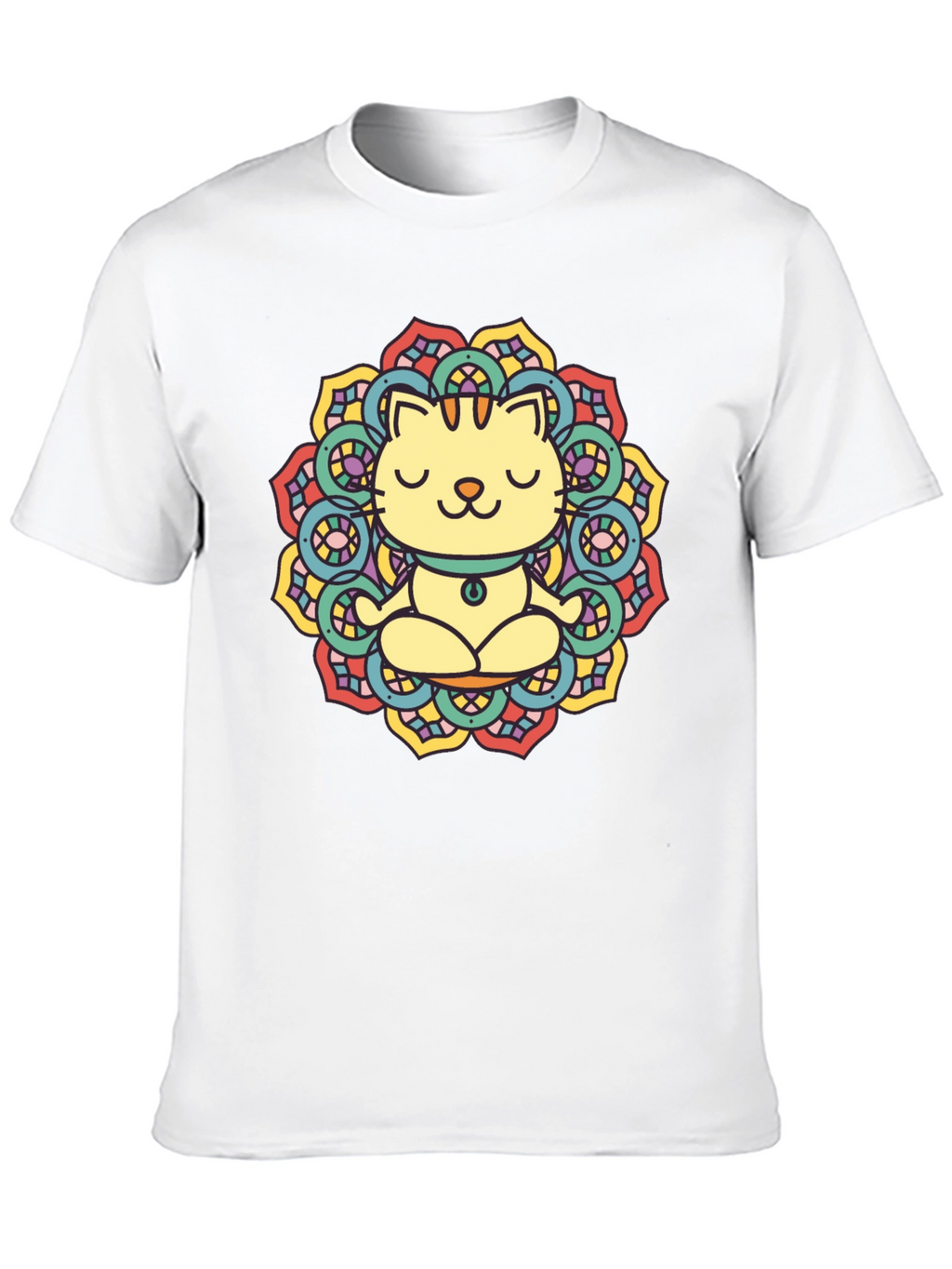 Zen Cat Mandala T-Shirt - Black Cotton Tee