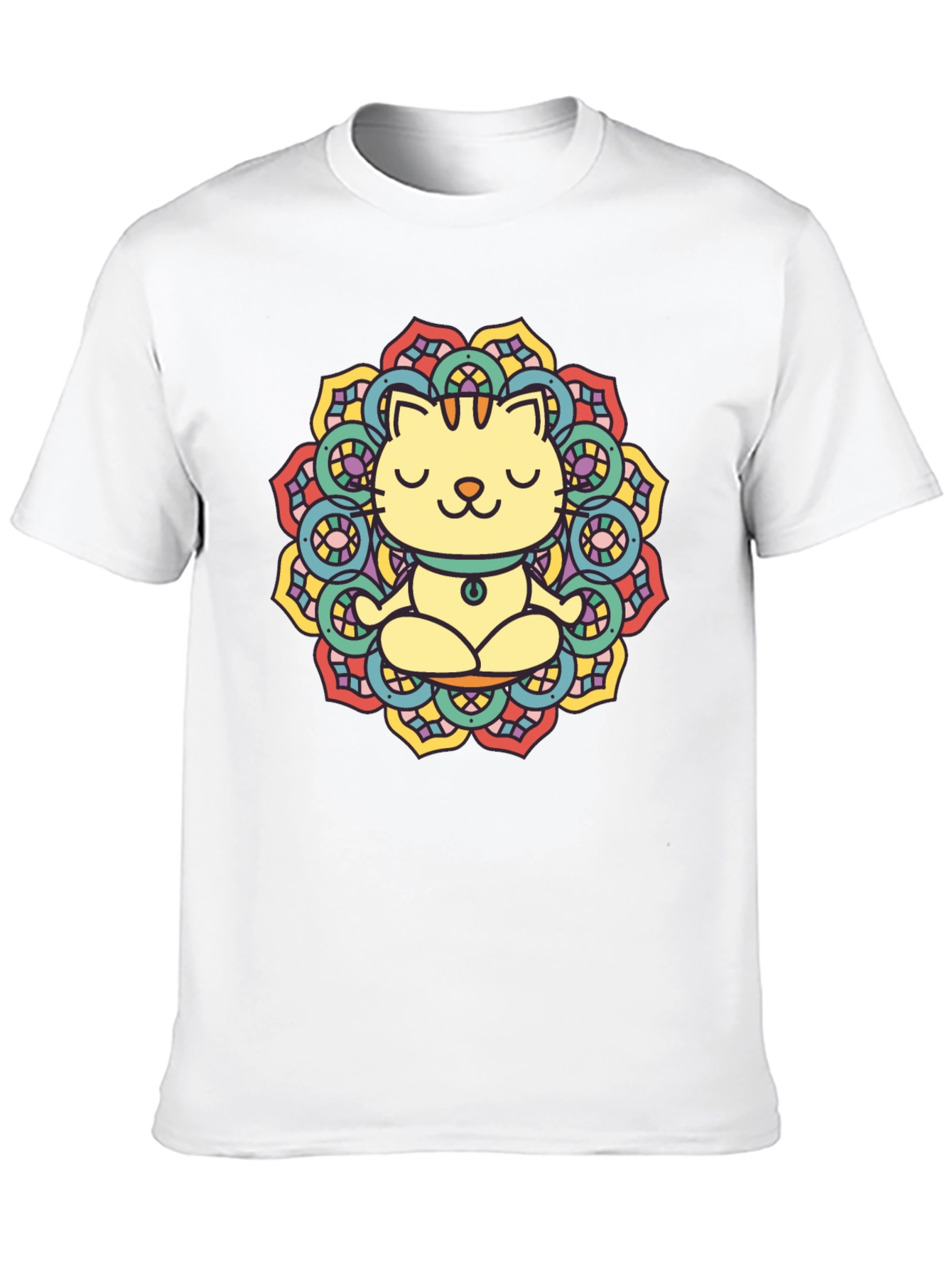 Zen Cat Mandala T-Shirt - Black Cotton Tee