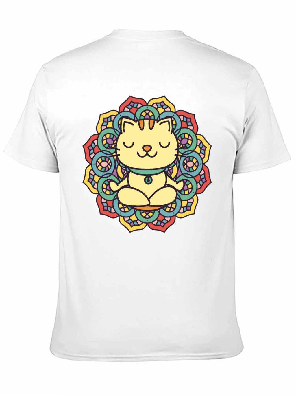 Zen Cat Mandala T-Shirt - Black Cotton Tee