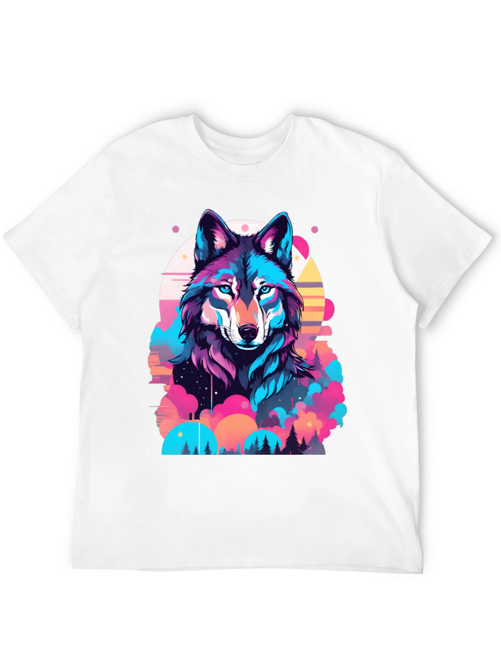 Vibrant Wolf Graphic Print Black T-Shirt