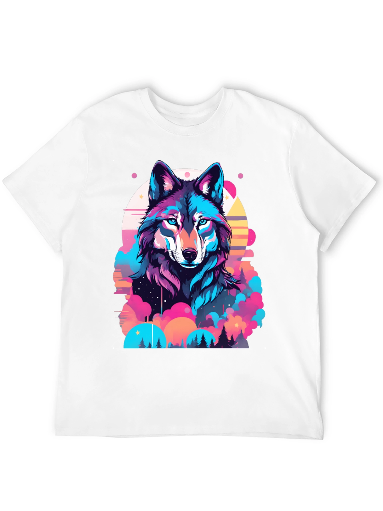 Vibrant Wolf Graphic Print Black T-Shirt