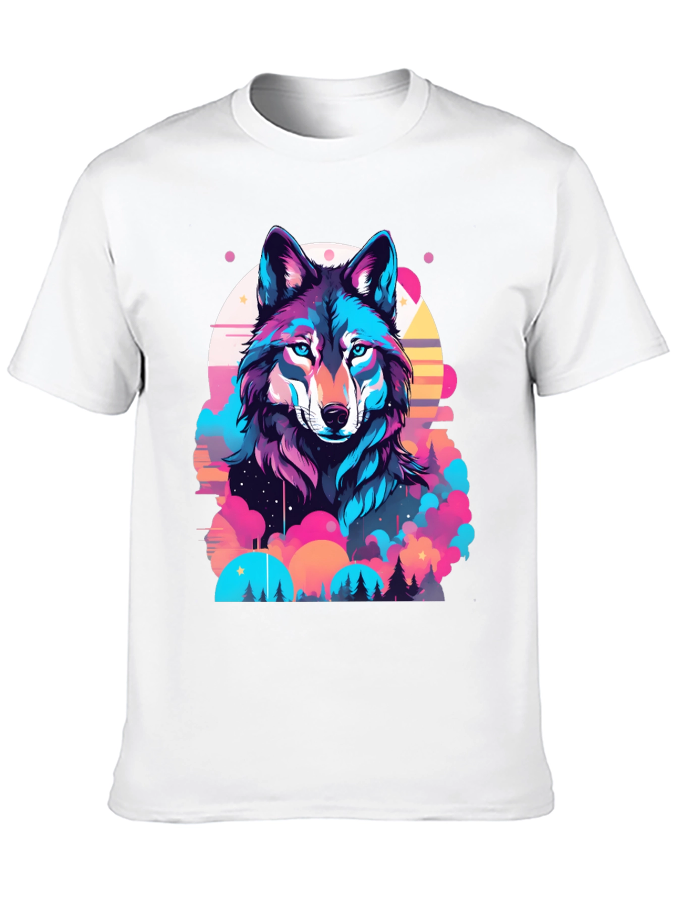 Vibrant Wolf Graphic Print Black T-Shirt