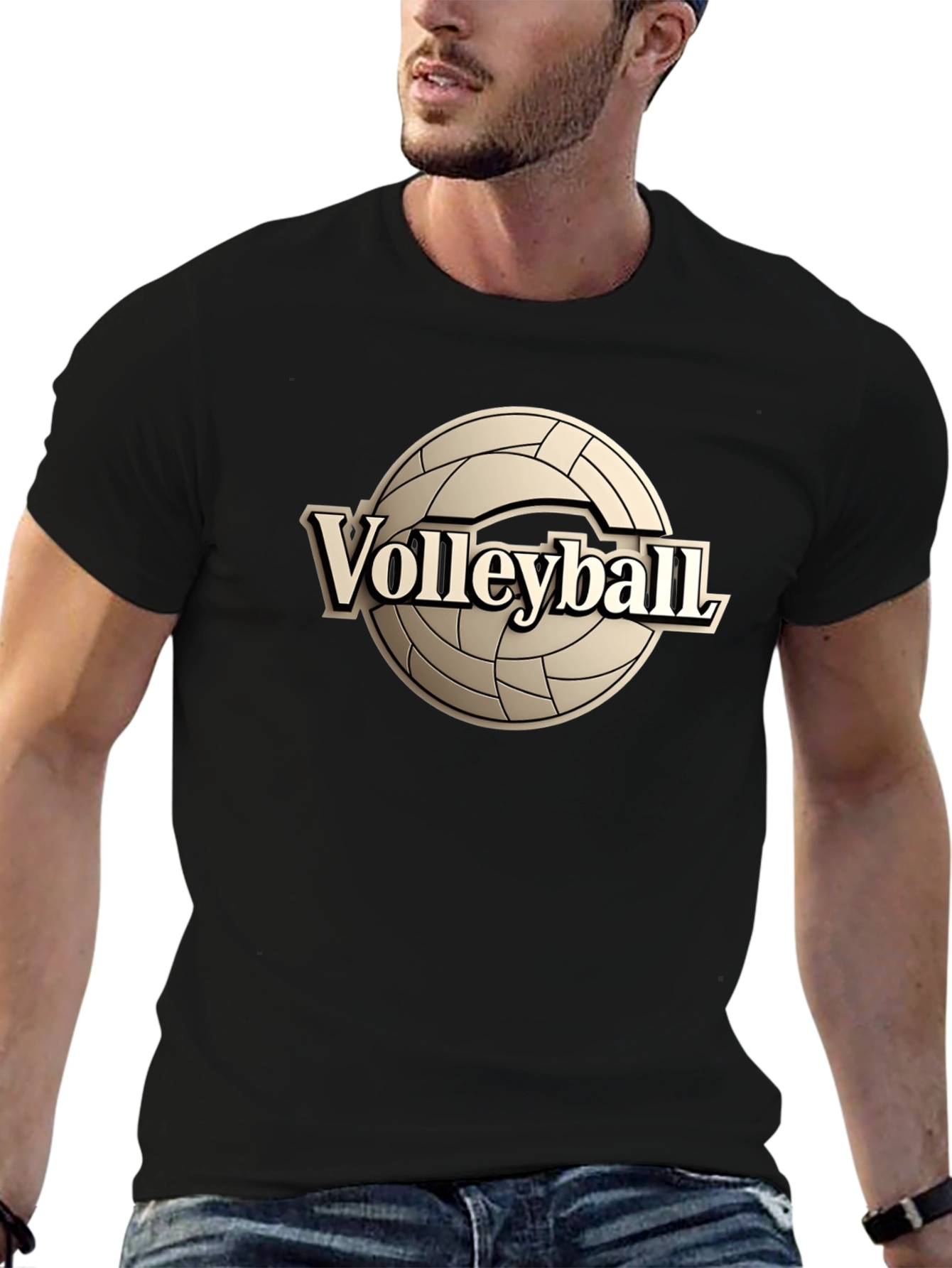Volleyball Graphic Tee - Black Cotton T-Shirt
