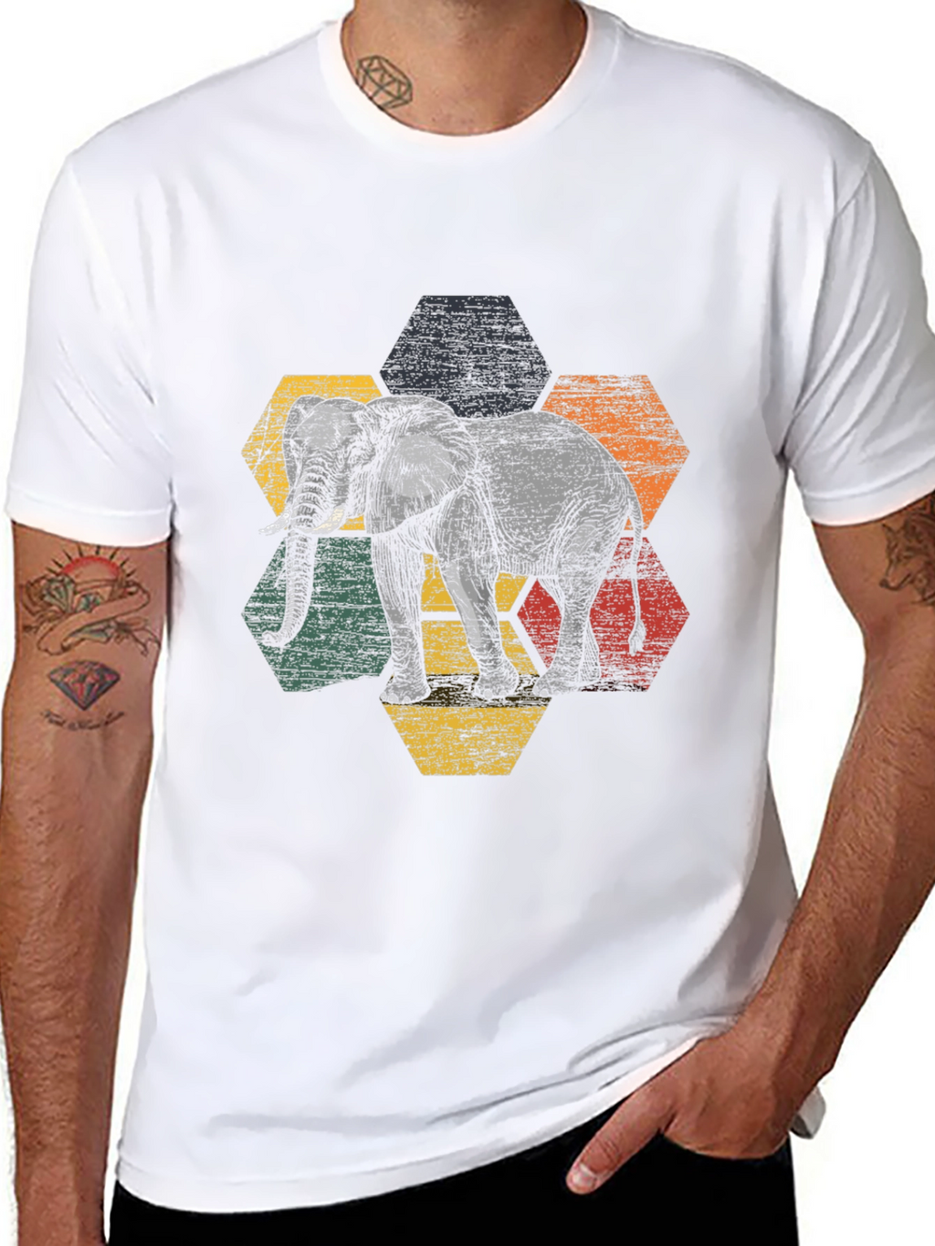 Elephant Hexagon Graphic Tee - Modern Mens T-Shirt
