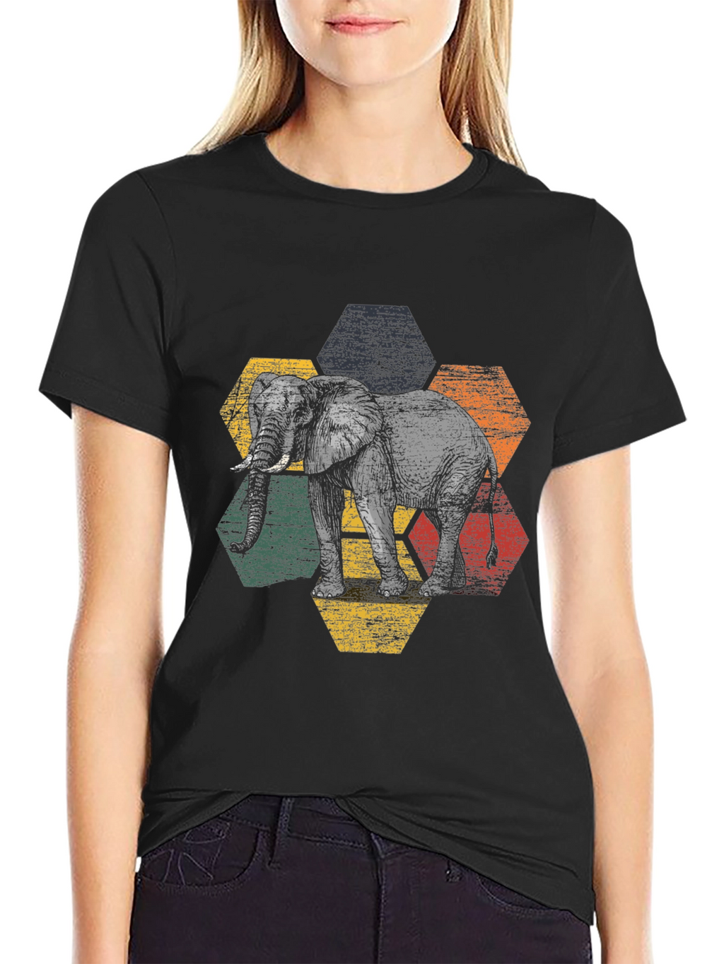 Elephant Hexagon Graphic Tee - Modern Mens T-Shirt