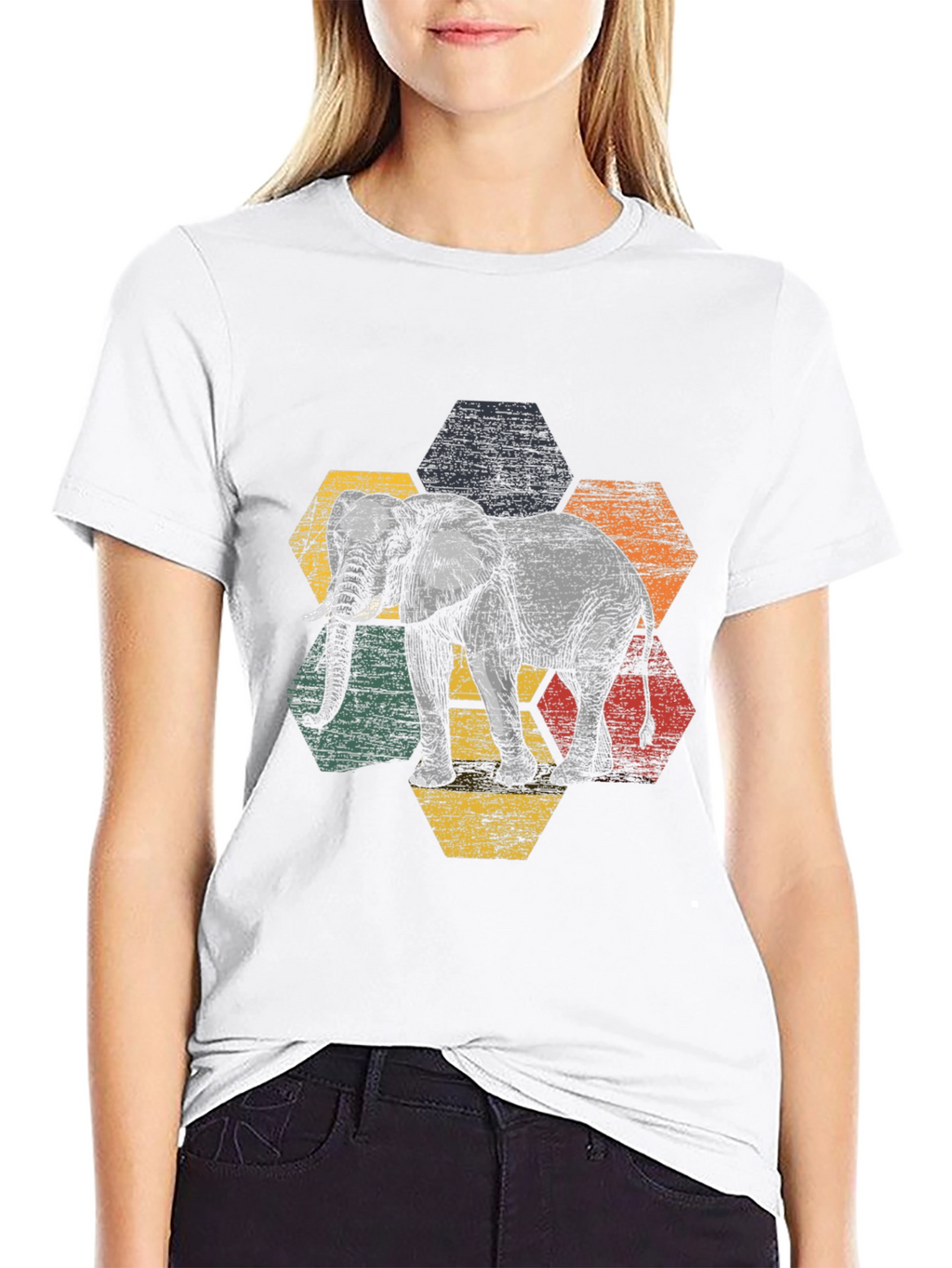 Elephant Hexagon Graphic Tee - Modern Mens T-Shirt