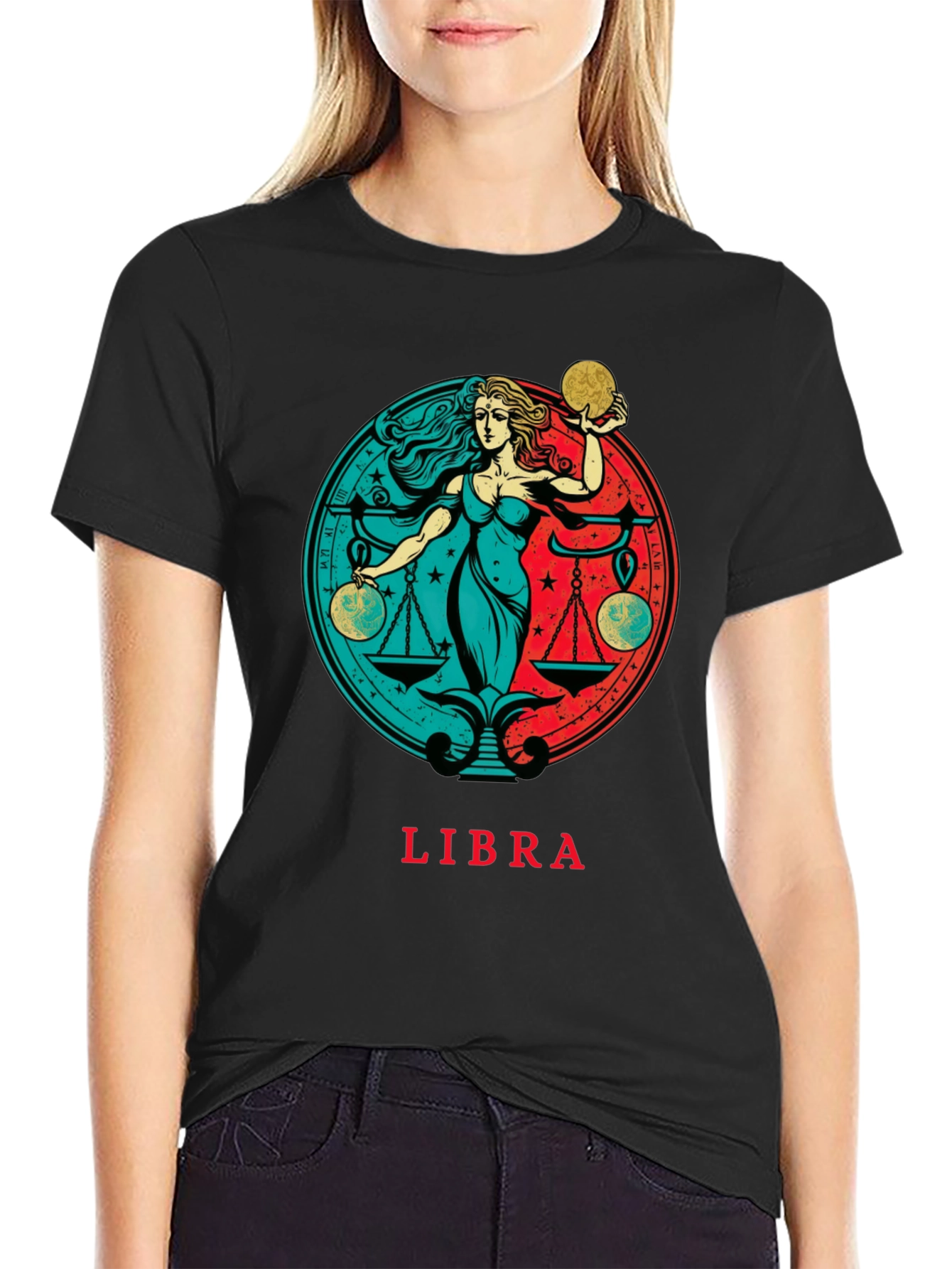 Libra Zodiac Graphic Tee - Black Cotton T-Shirt