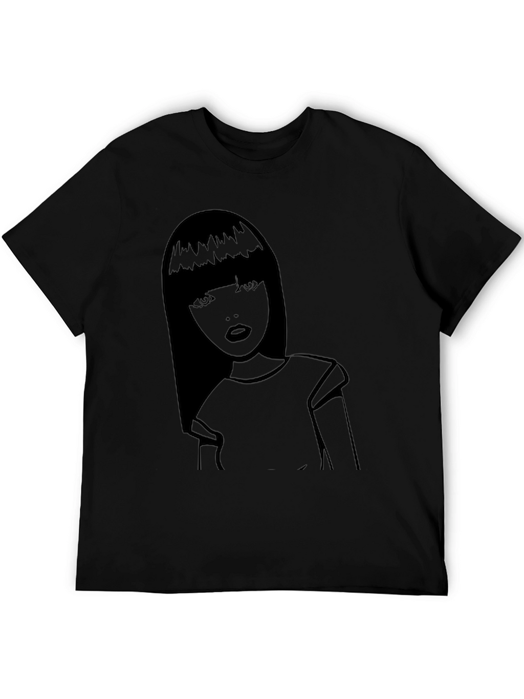 Graphic Tee - Stylish Girl Print Black Cotton Shirt