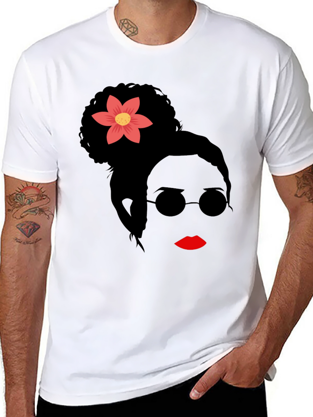 Stylish Woman with Flower Graphic T-Shirt