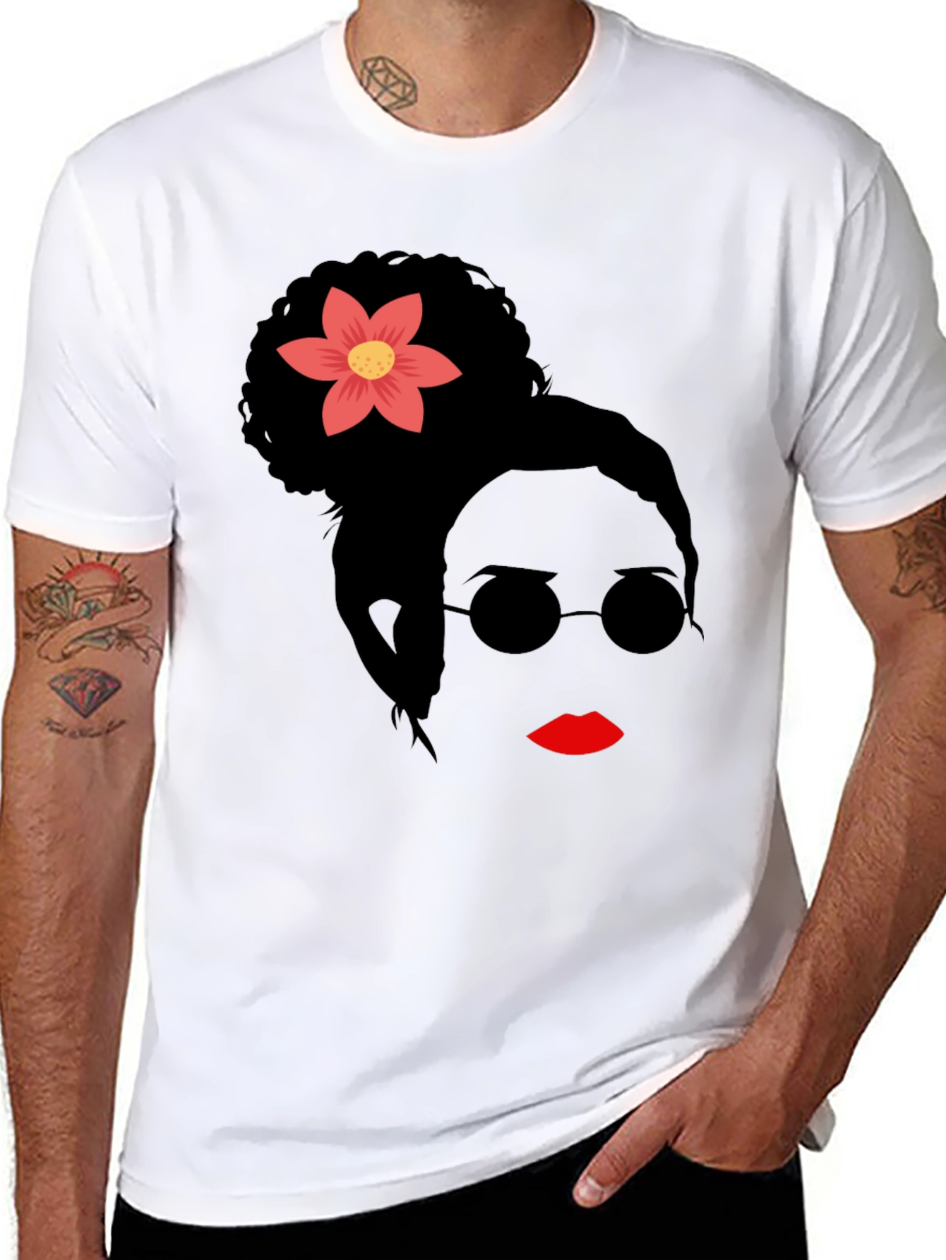 Stylish Woman with Flower Graphic T-Shirt