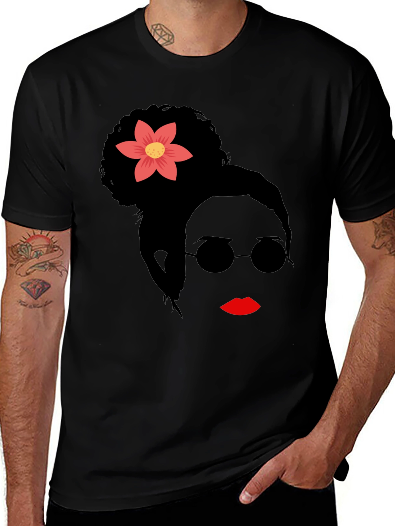 Stylish Woman with Flower Graphic T-Shirt