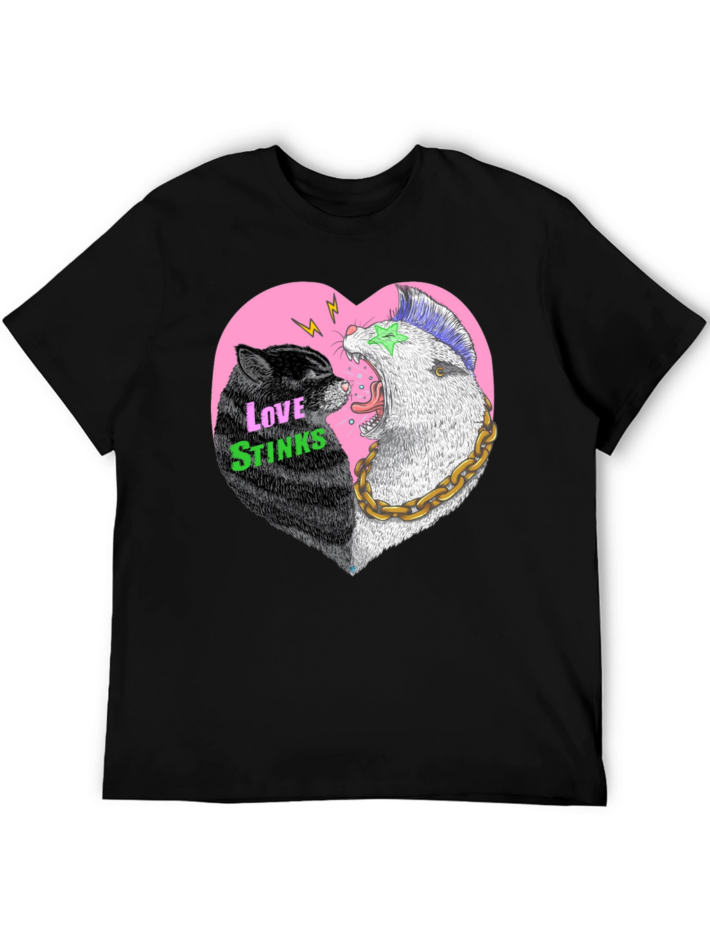 Love Stinks T-Shirt - Punk Cat & Opossum Heart
