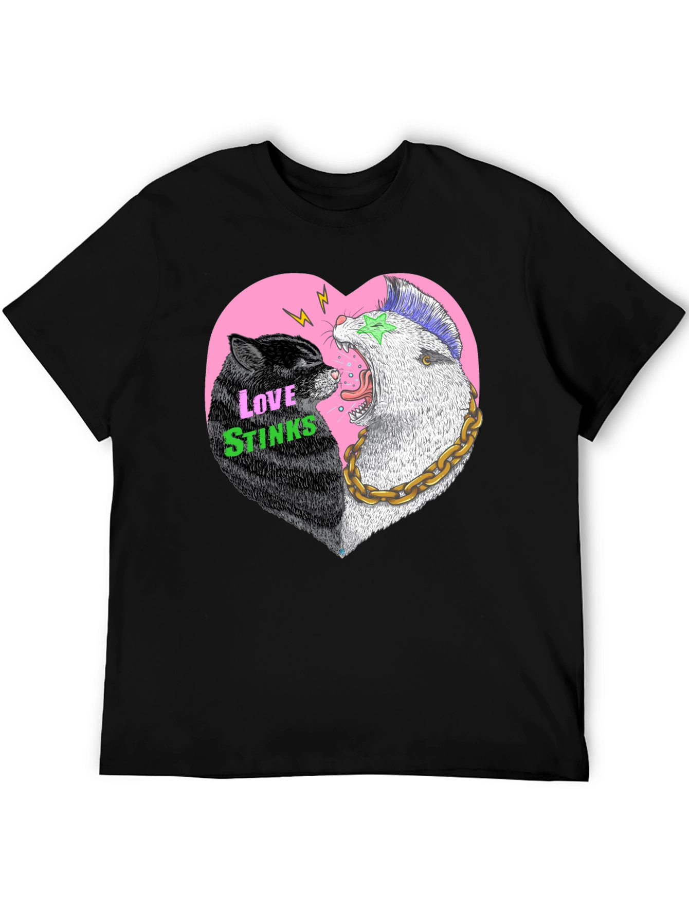 Love Stinks T-Shirt - Punk Cat & Opossum Heart