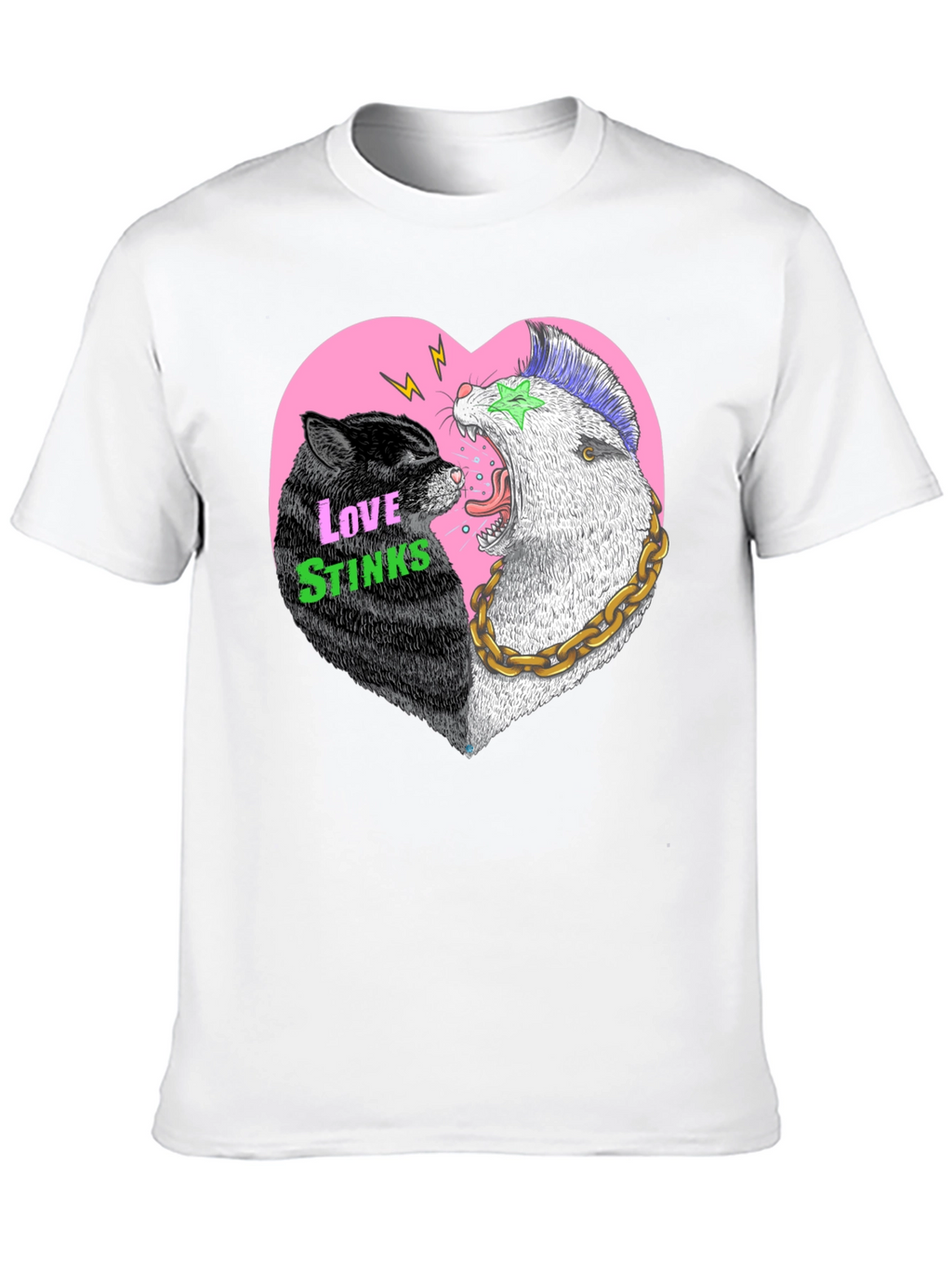 Love Stinks T-Shirt - Punk Cat & Opossum Heart