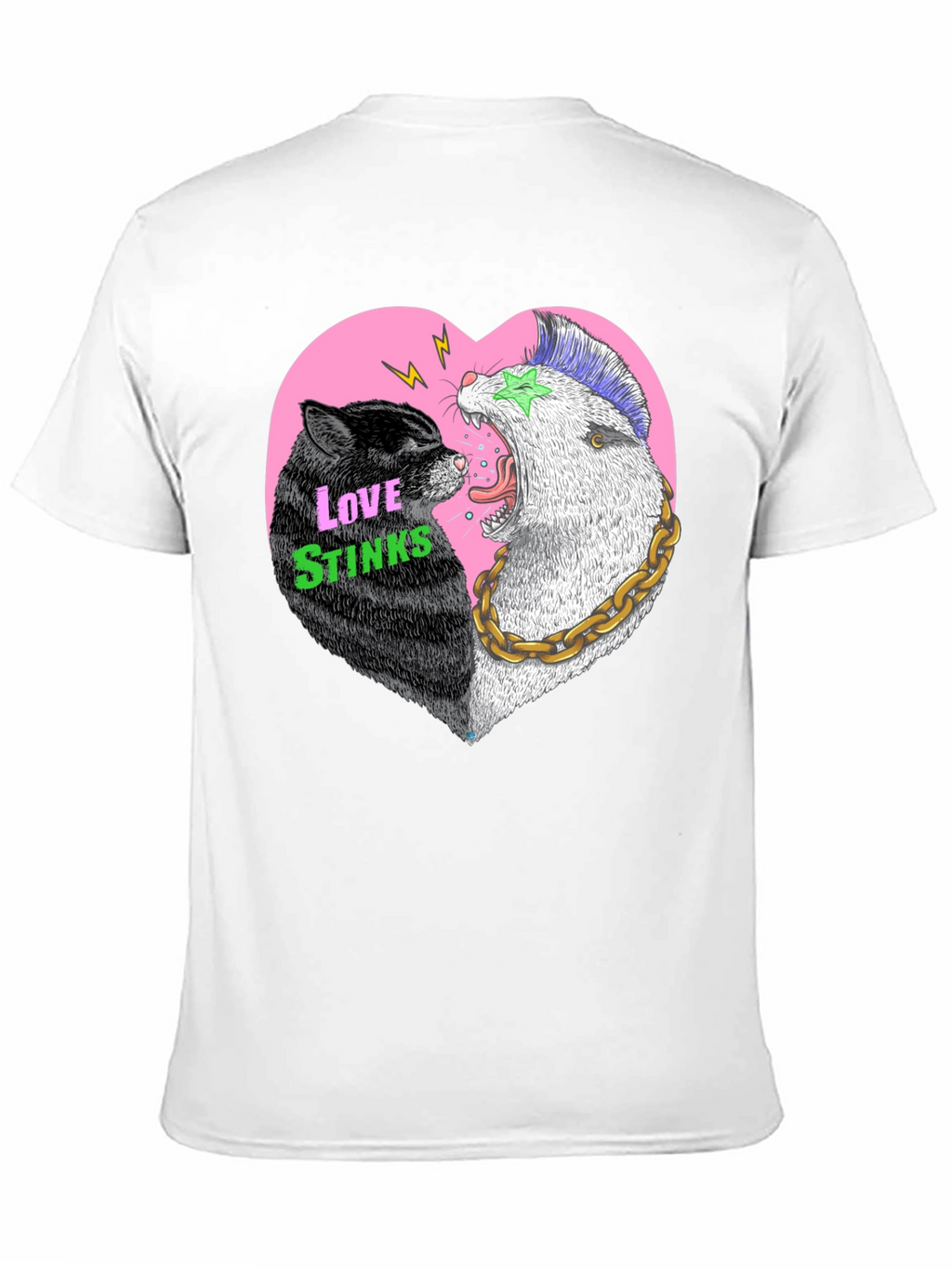 Love Stinks T-Shirt - Punk Cat & Opossum Heart