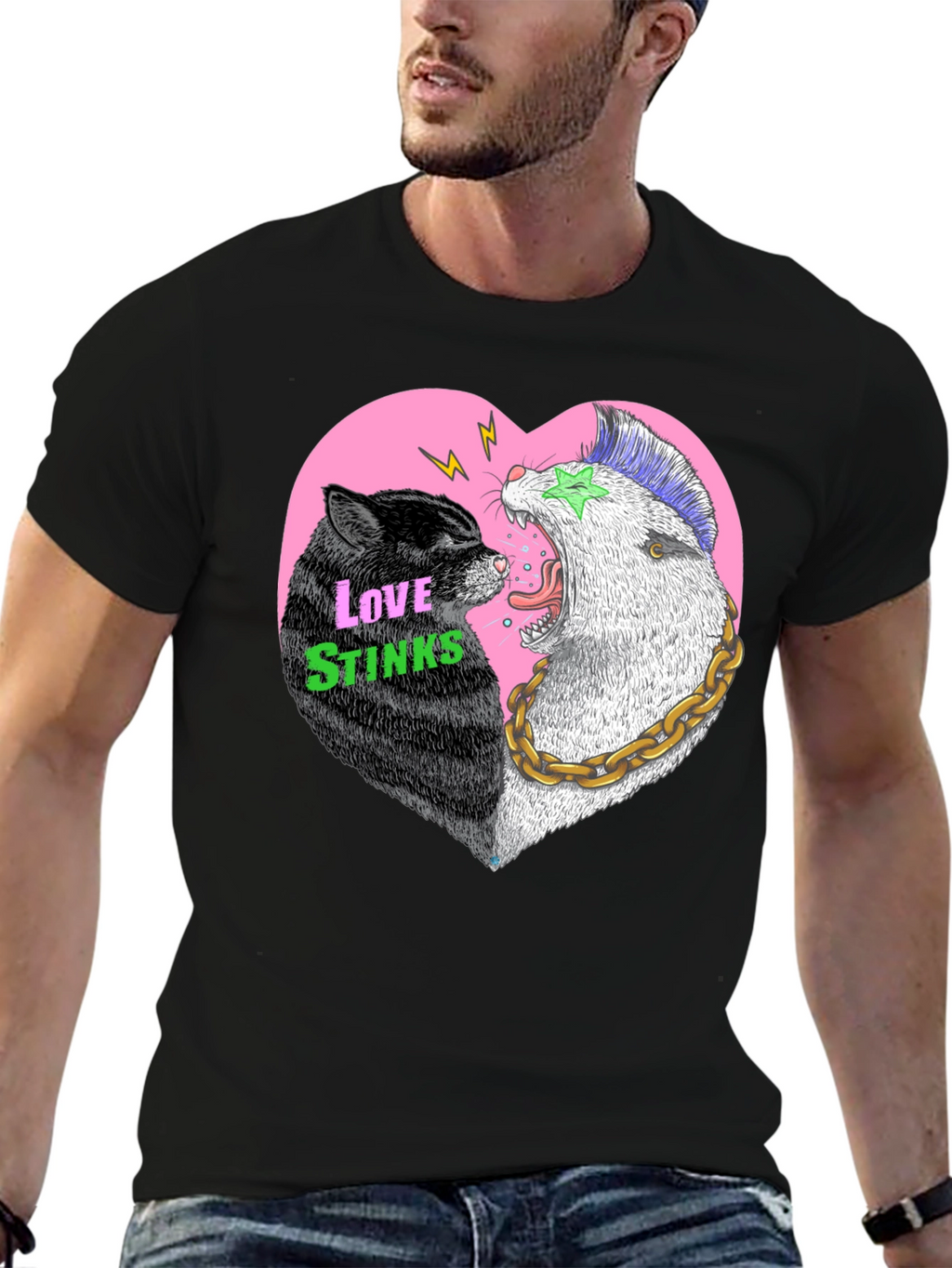 Love Stinks T-Shirt - Punk Cat & Opossum Heart