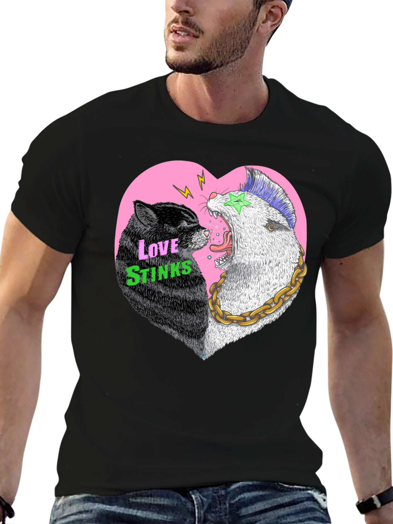 Love Stinks T-Shirt - Punk Cat & Opossum Heart