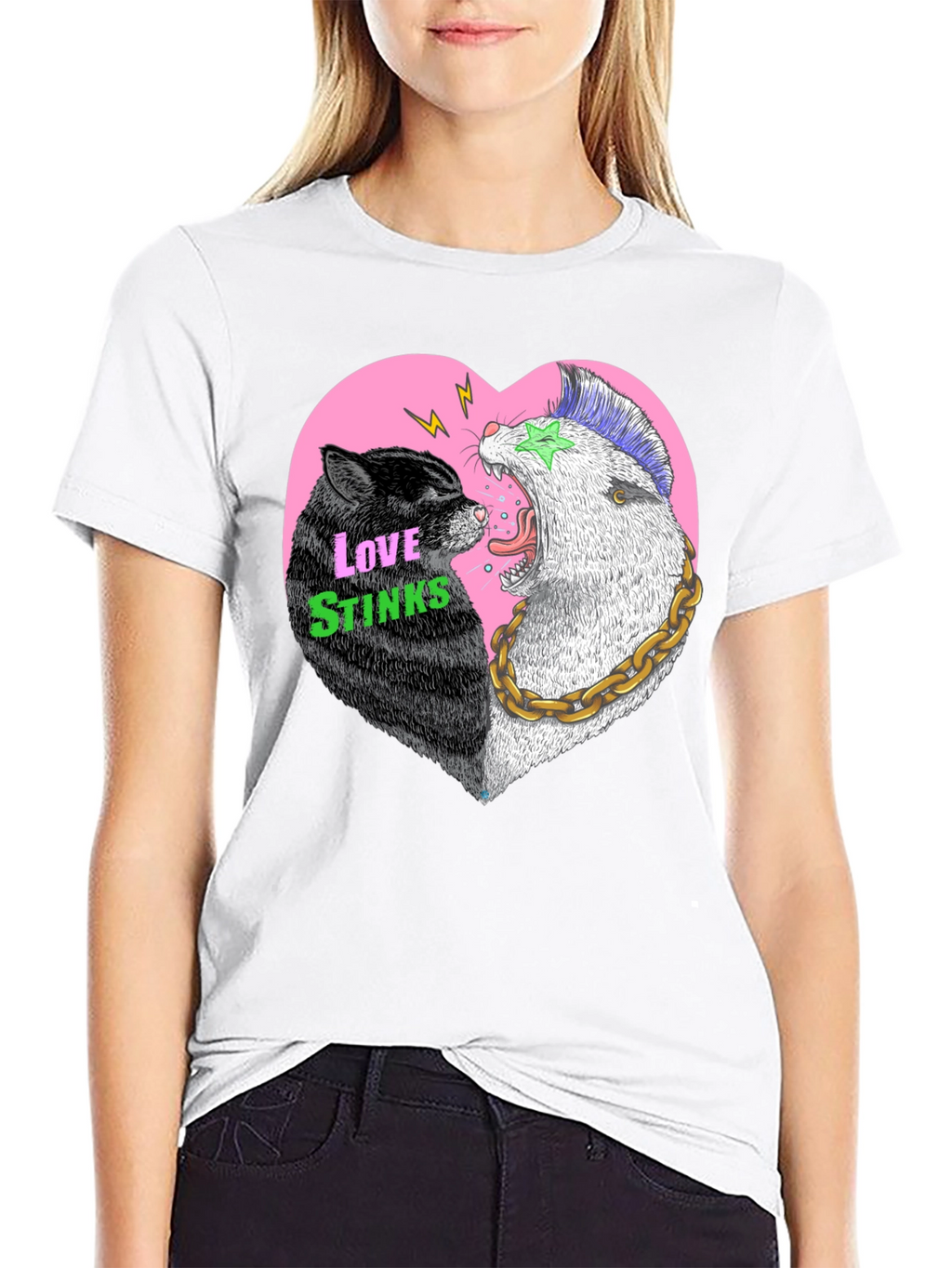 Love Stinks T-Shirt - Punk Cat & Opossum Heart