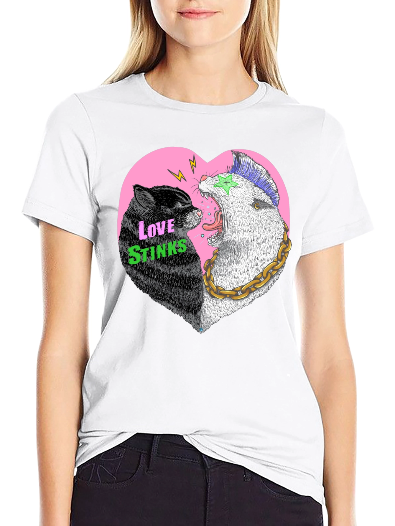 Love Stinks T-Shirt - Punk Cat & Opossum Heart