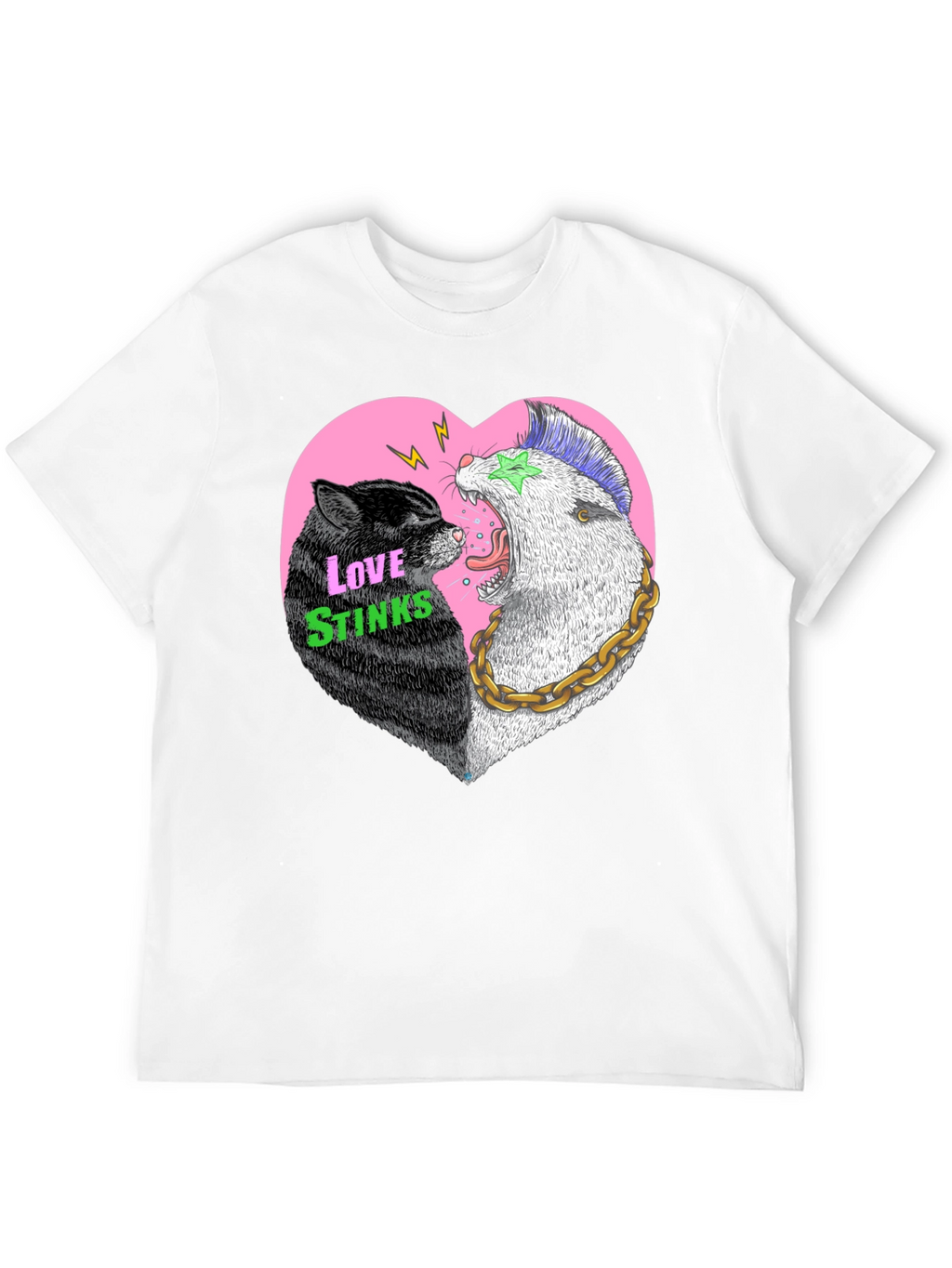 Love Stinks T-Shirt - Punk Cat & Opossum Heart