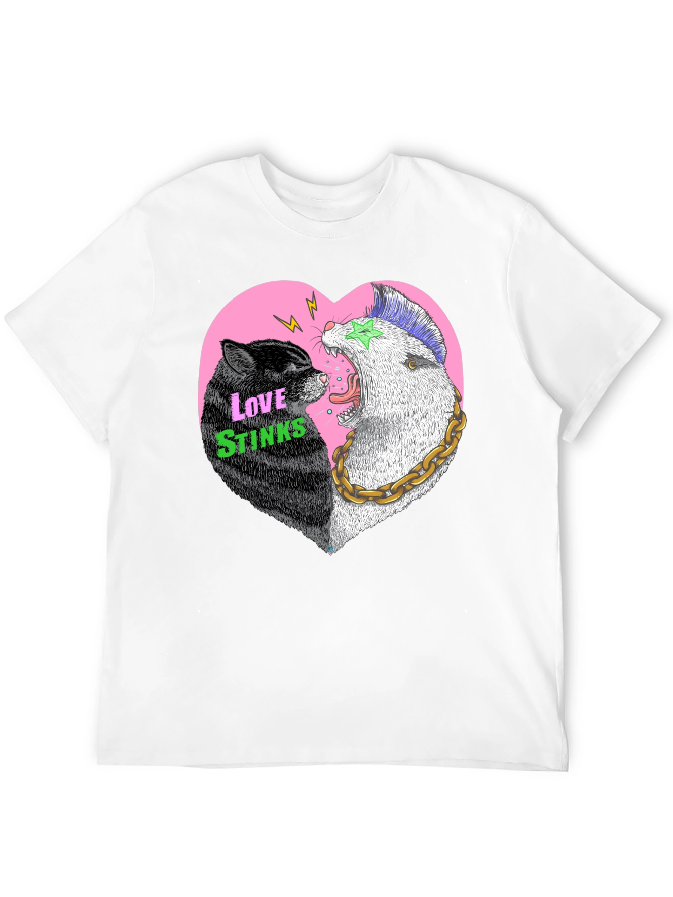 Love Stinks T-Shirt - Punk Cat & Opossum Heart
